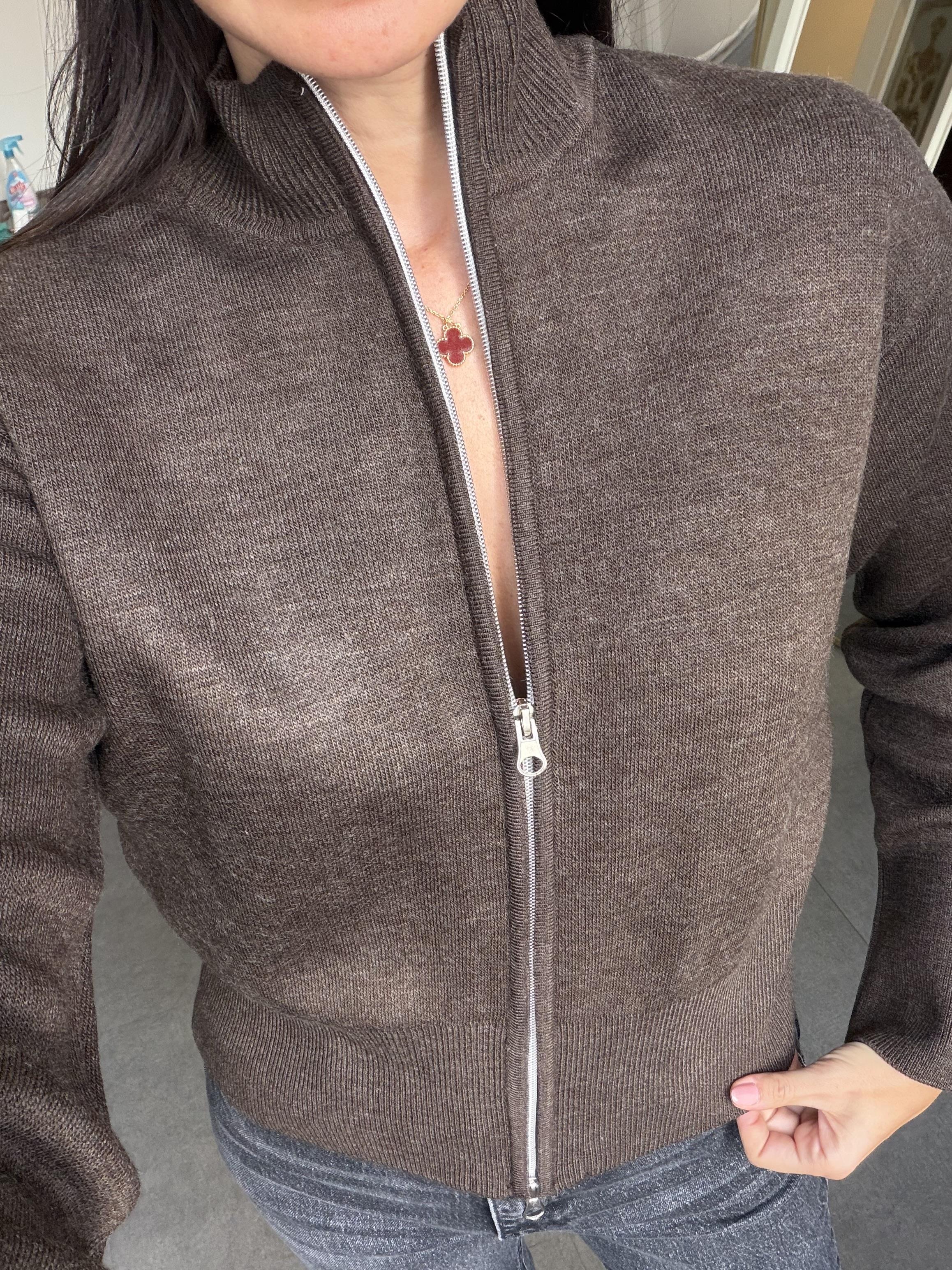 Kahve Melanj Fermuarlı Hırka