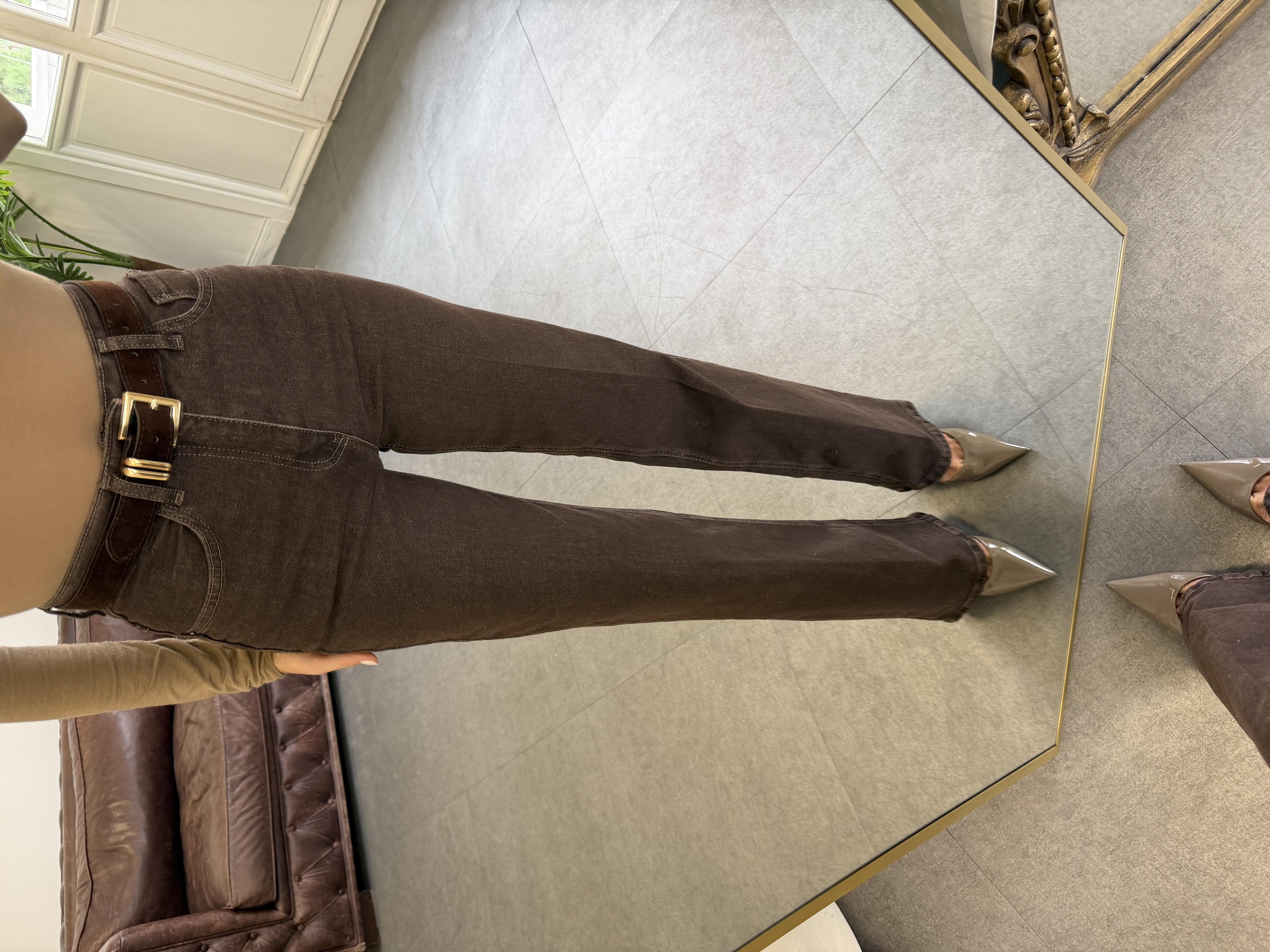 Kahve Wide-Leg Süet Kemerli Pantolon