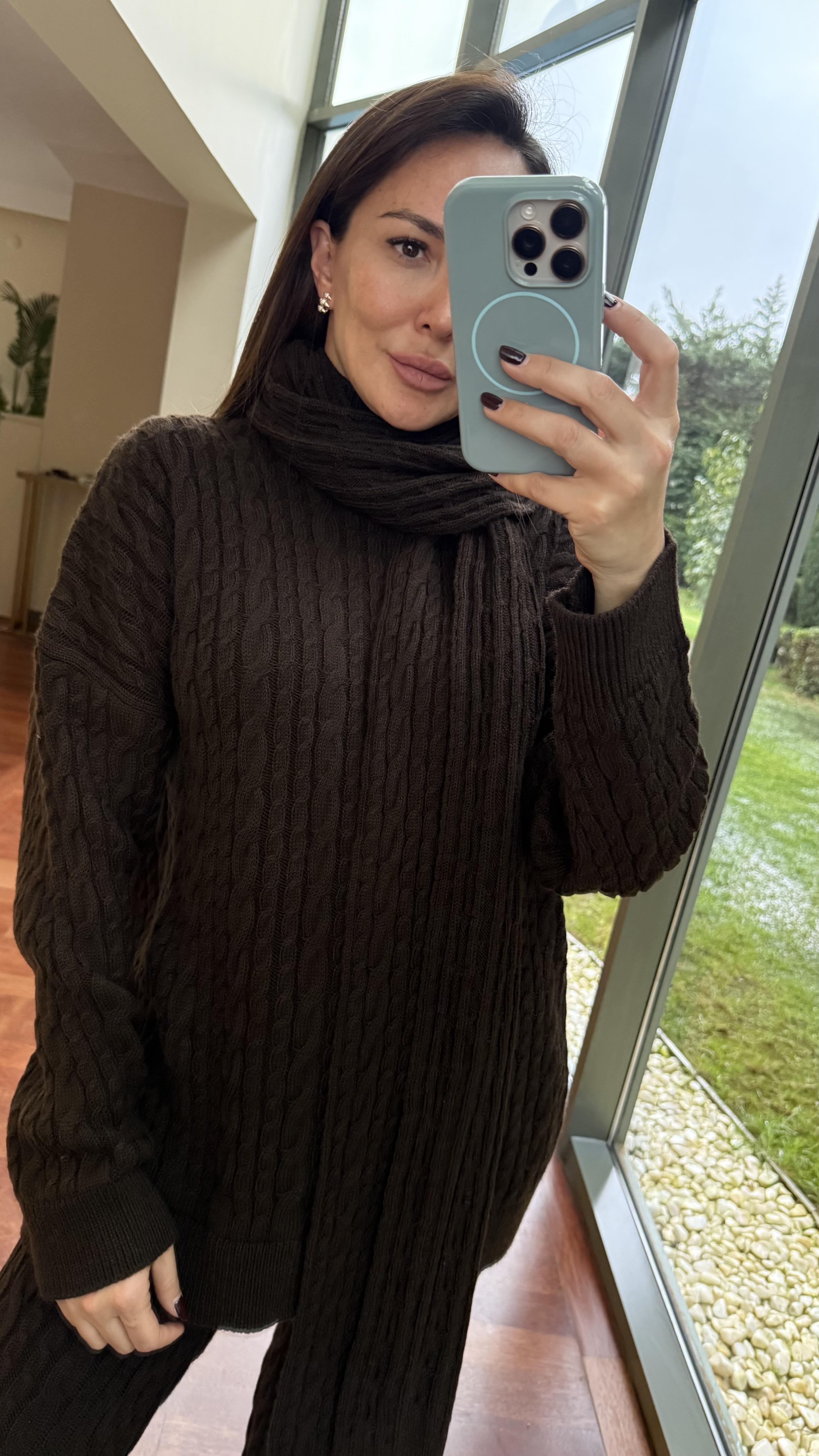 Kahve Saç Örgülü Pantolonlu Takım