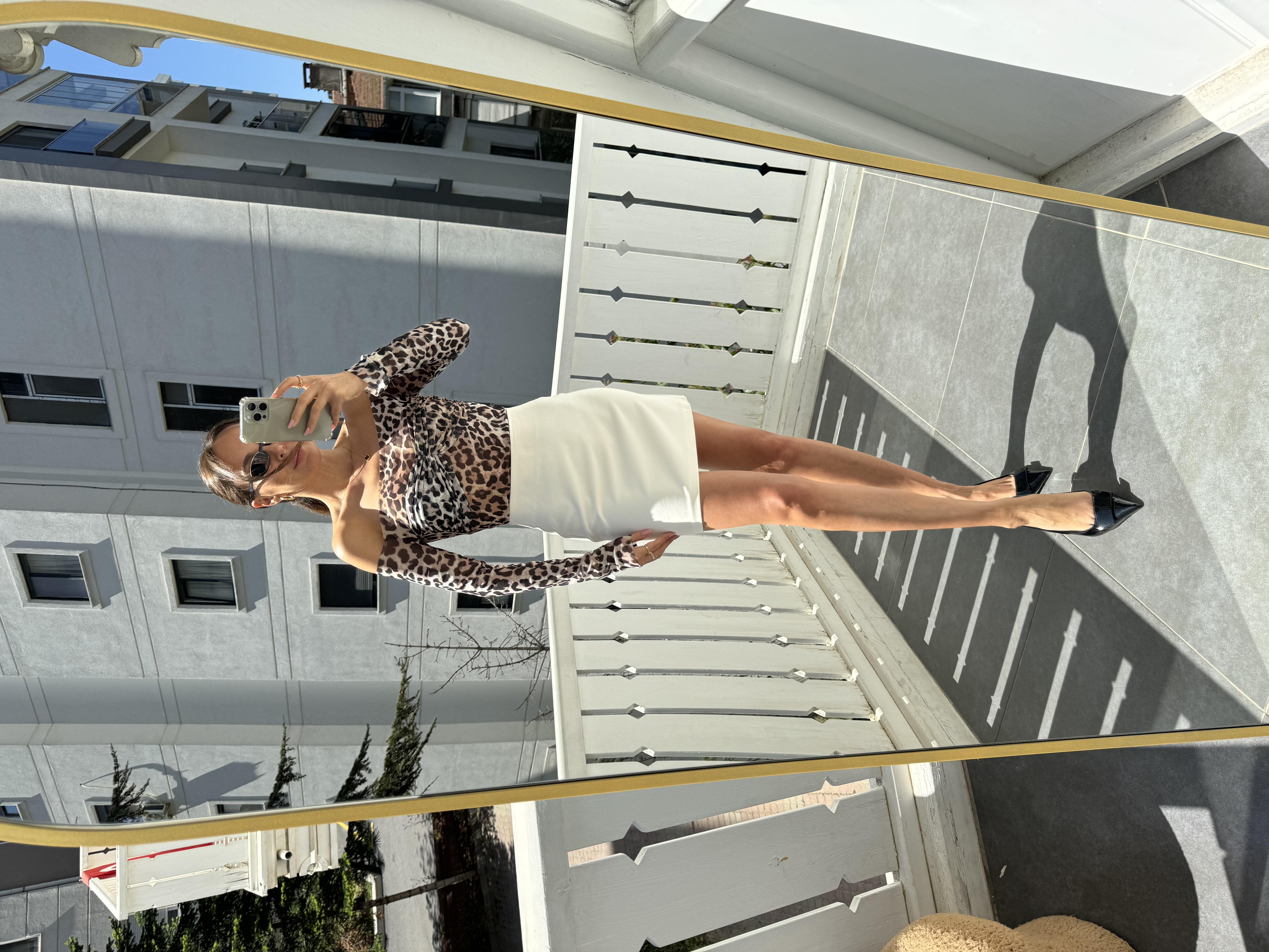 Kahve Şifon Büstiyer Leopar bluz