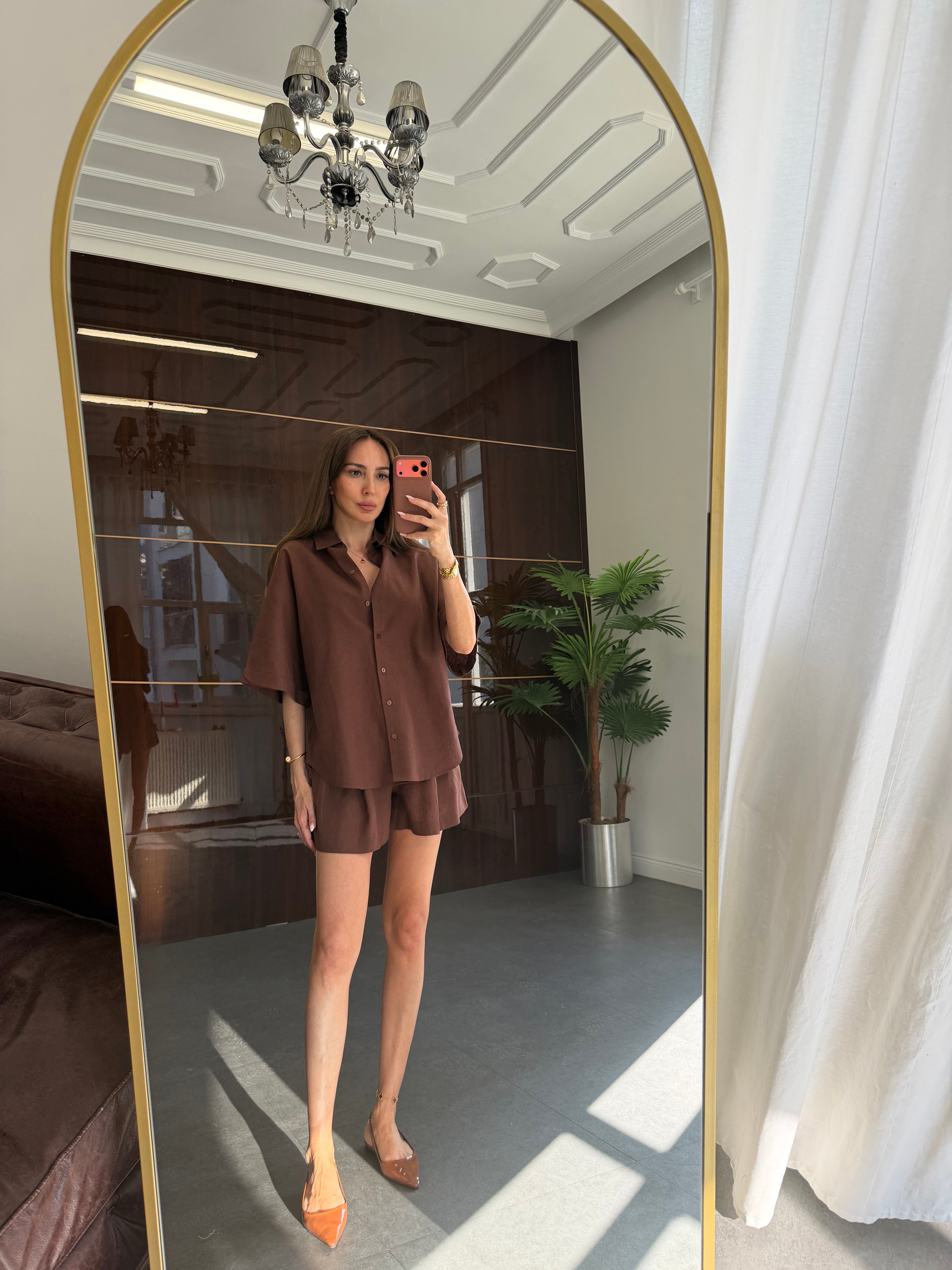 Kahve Sleeve Şortlu Takım