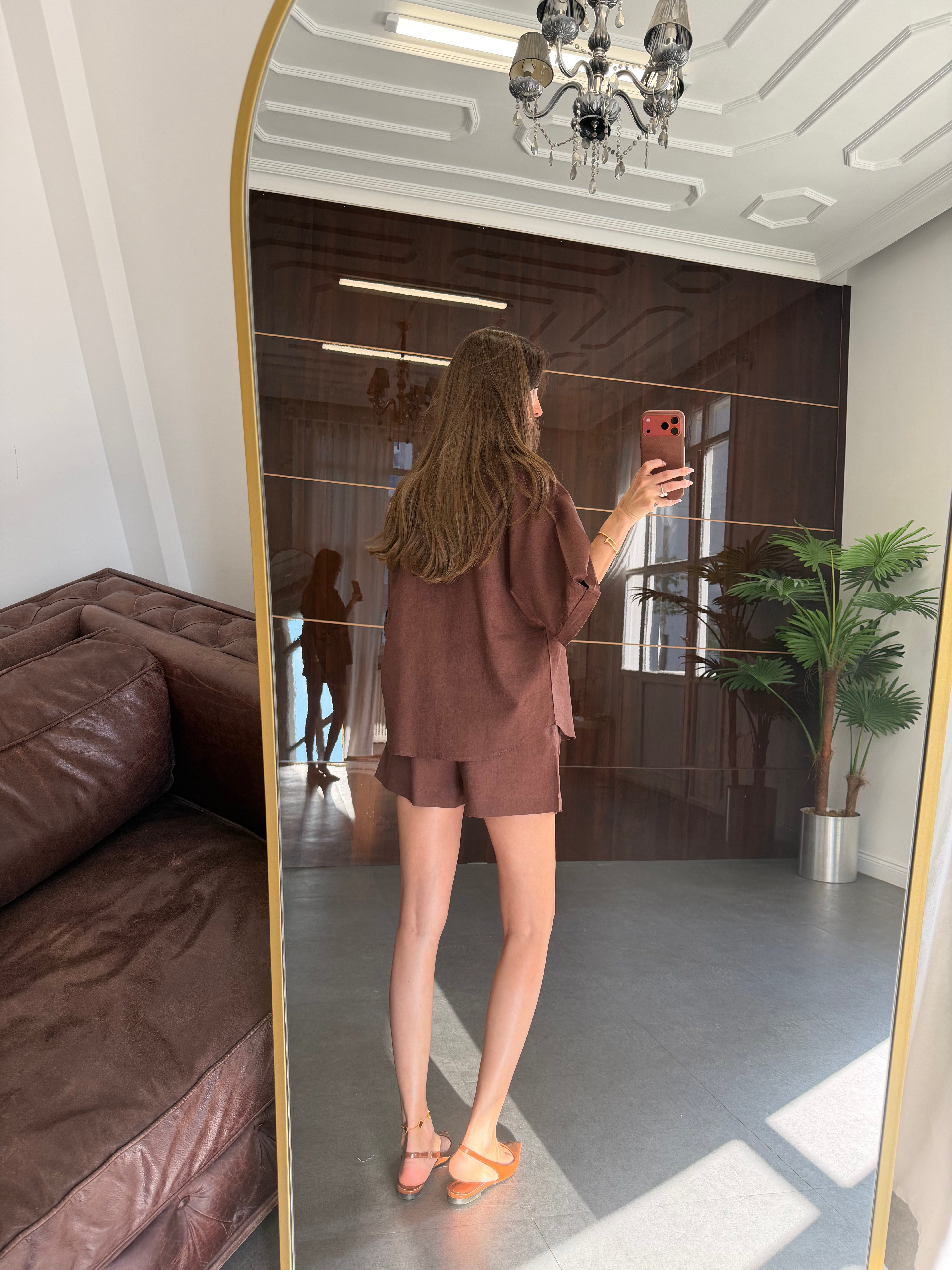 Kahve Sleeve Şortlu Takım