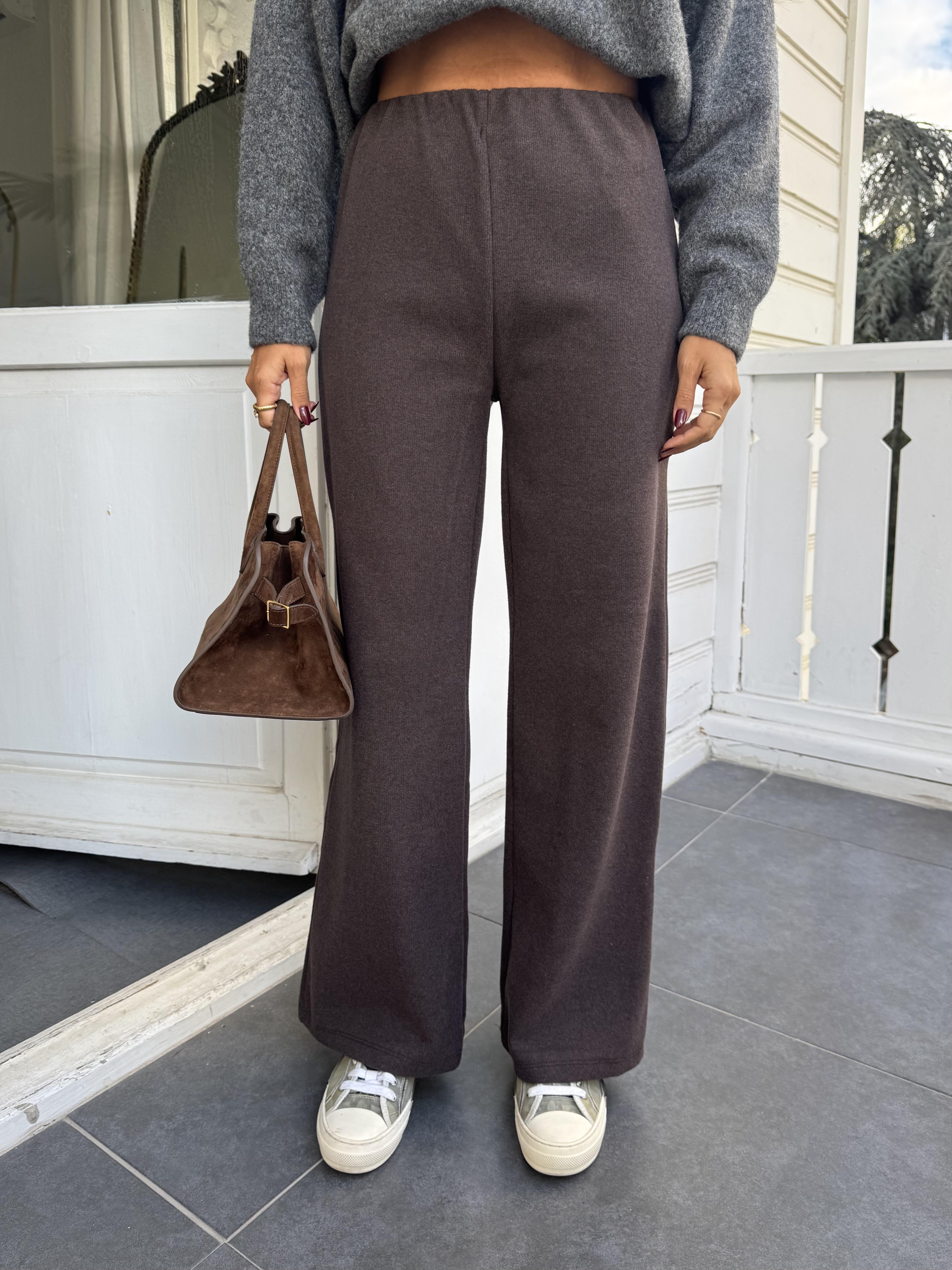Kahve Soft Doku Bol Paça Pantolon