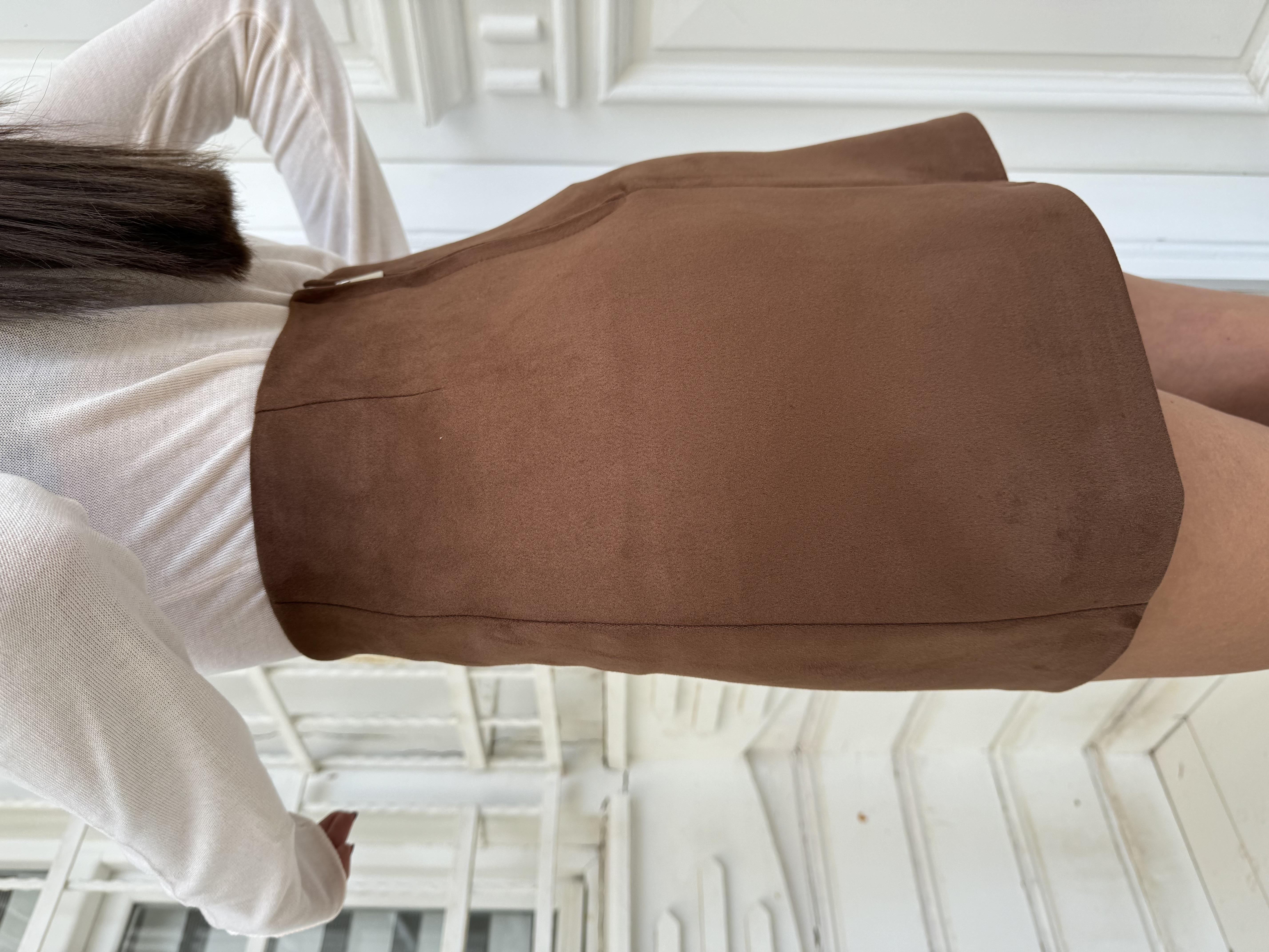 Kahve Süet Mini Etek