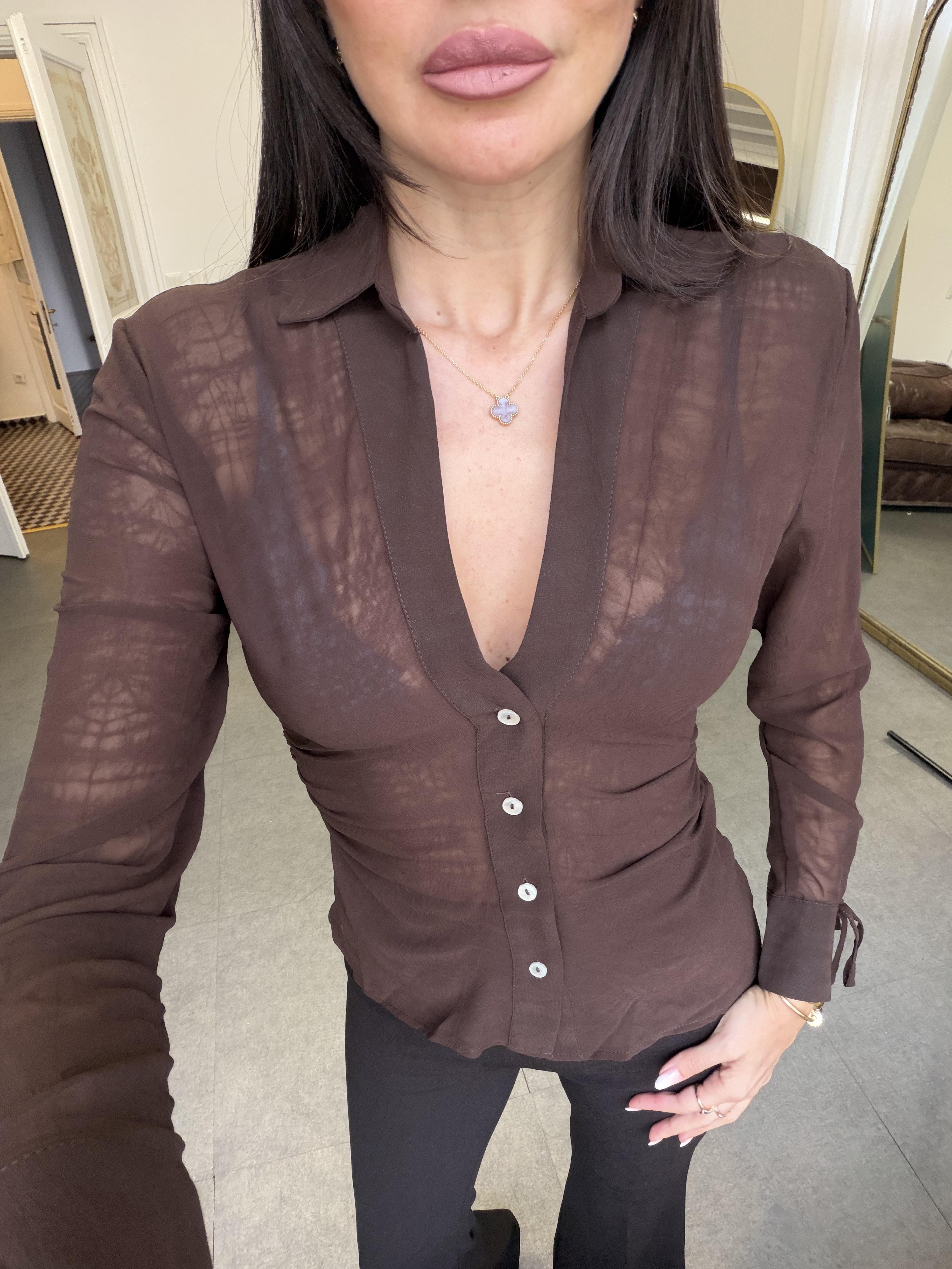 Kahve Transparan Kraşlı Gömlek