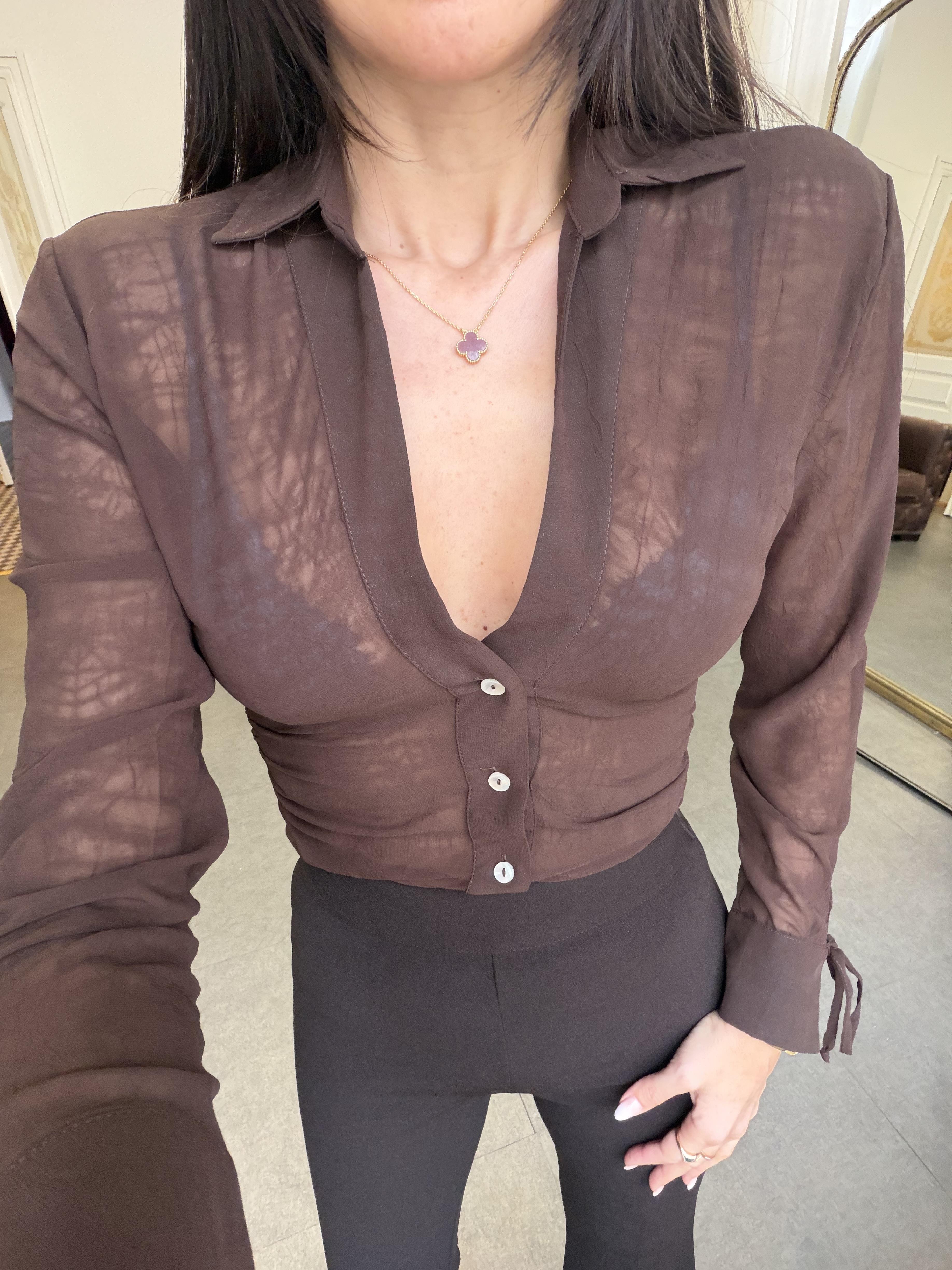 Kahve Transparan Kraşlı Gömlek