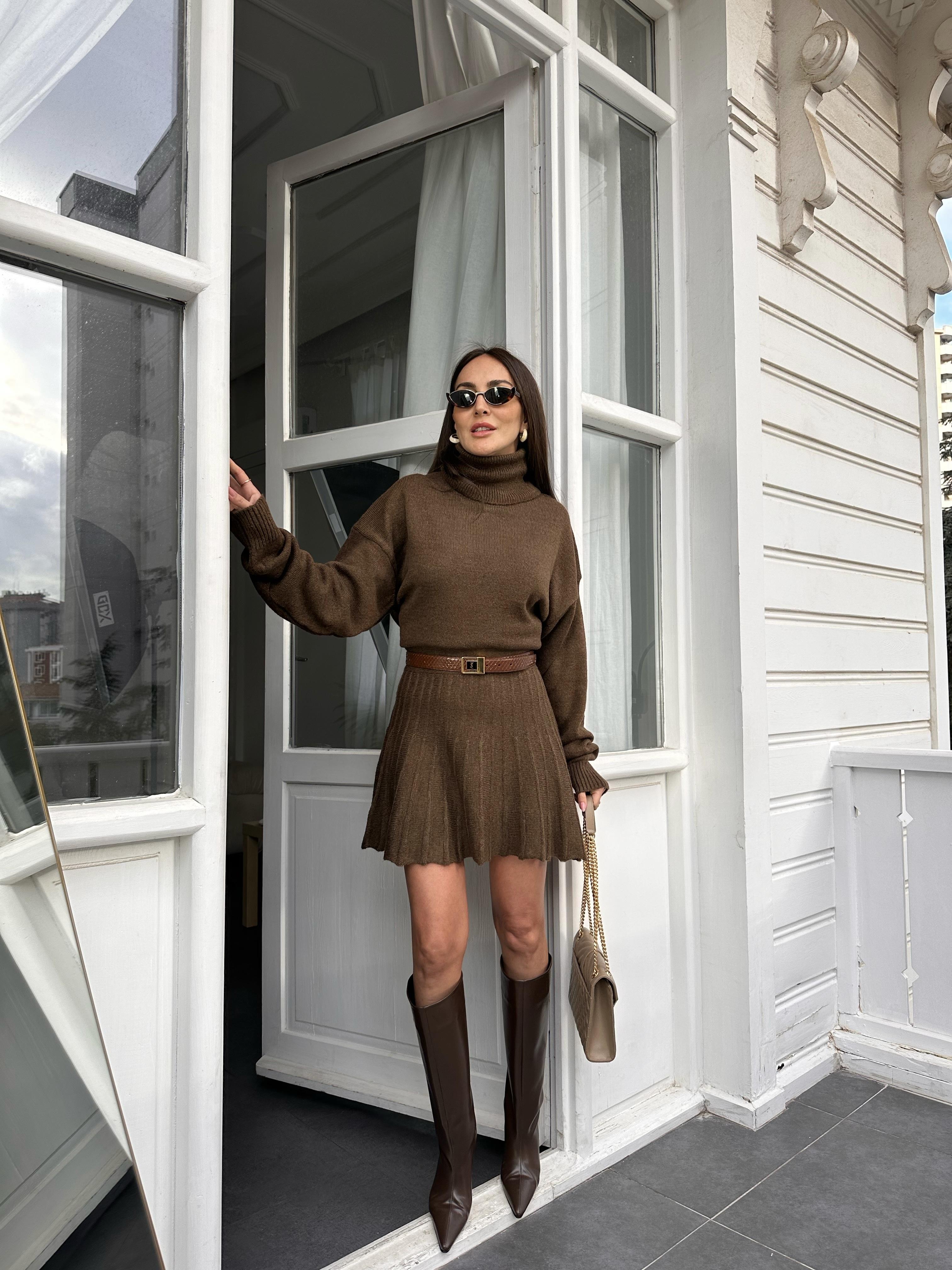 Kahve Triko Etek Takım