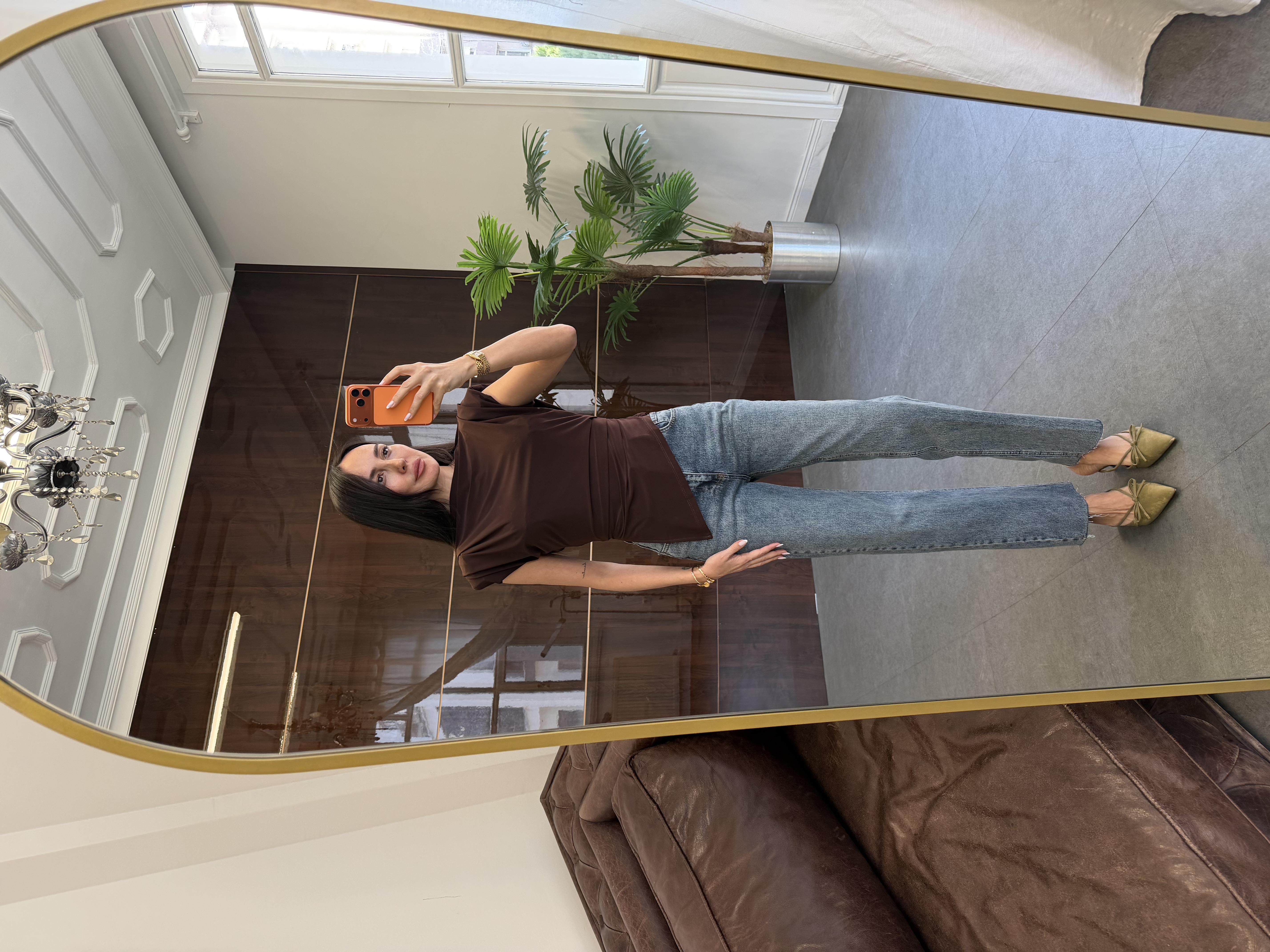 Kahve Vatkalı Pileli Bluz