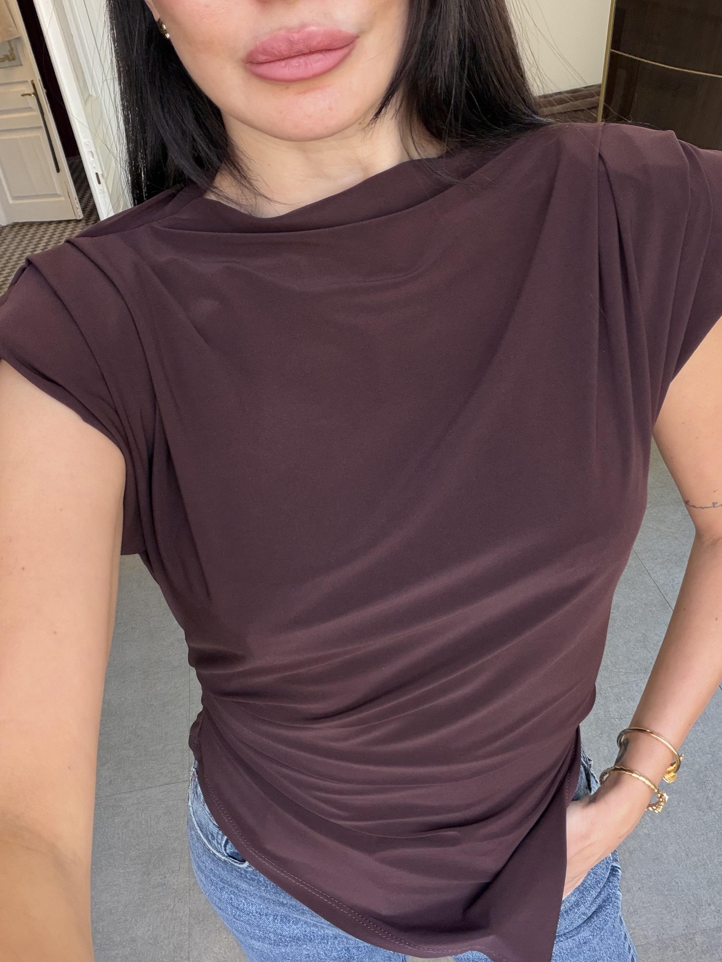 Kahve Vatkalı Pileli Bluz