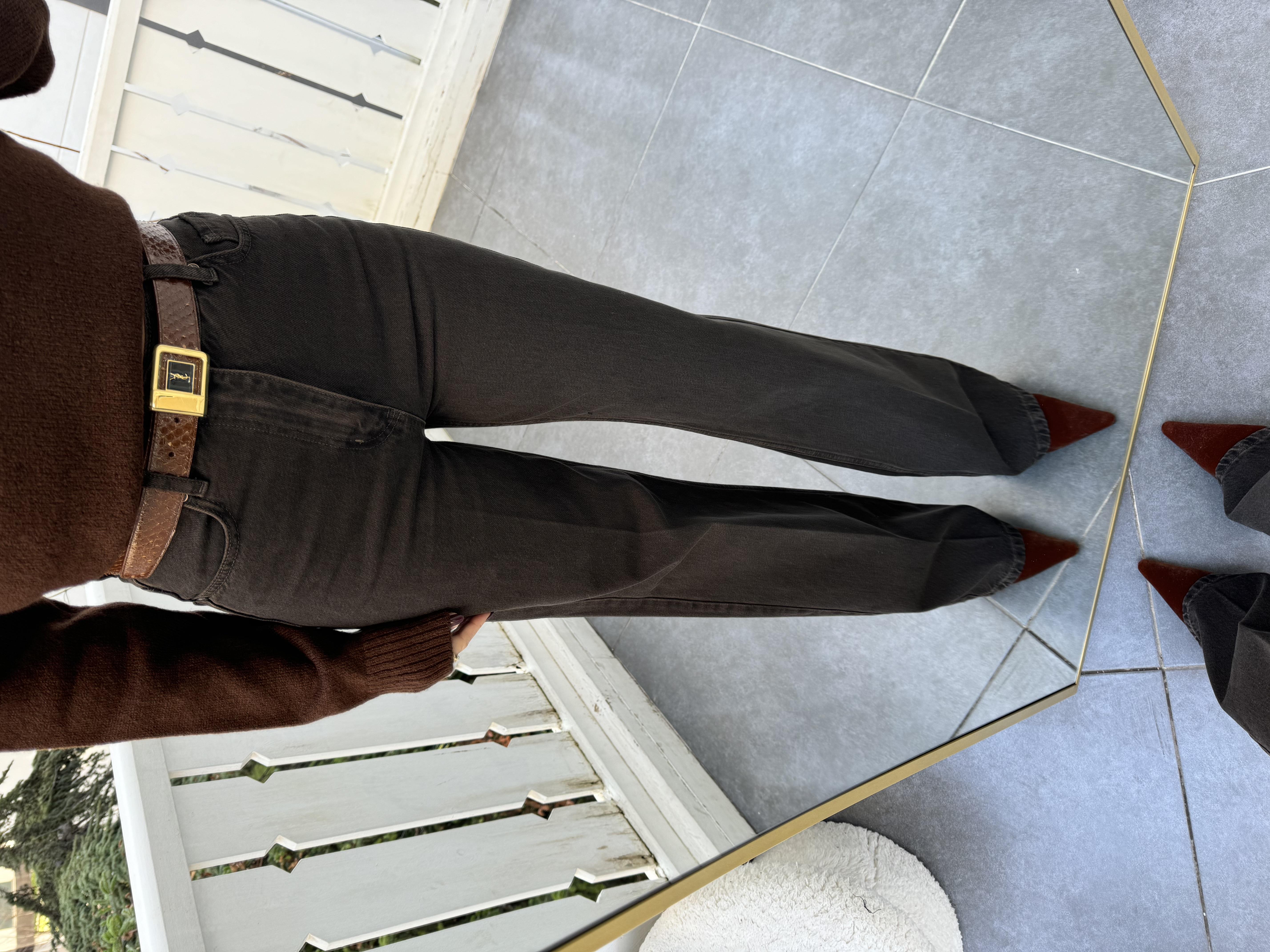Kahve Wide Leg Jean Pantolon