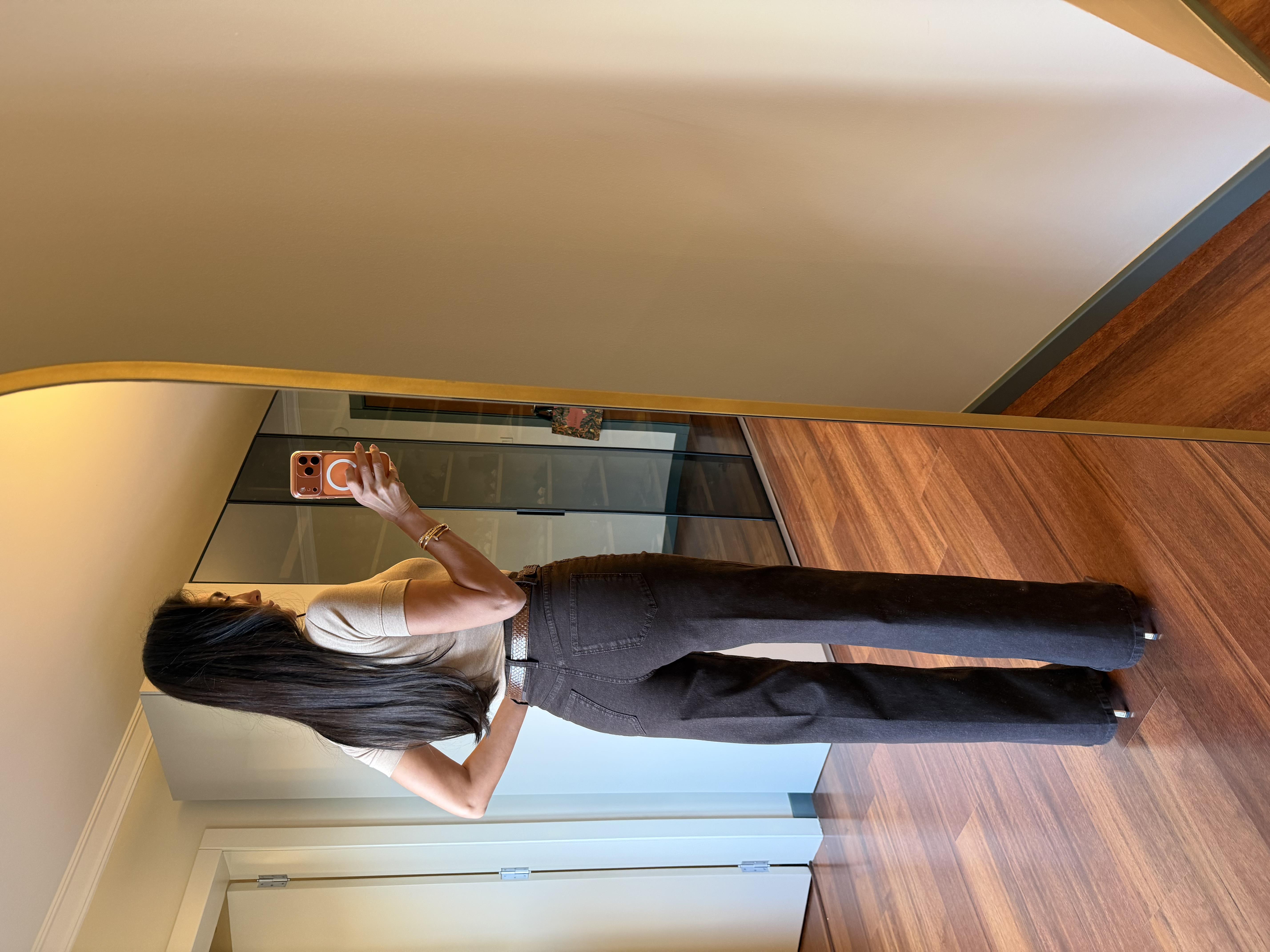 Kahve Yüksek Bel Wide-Leg Jean Pantolon