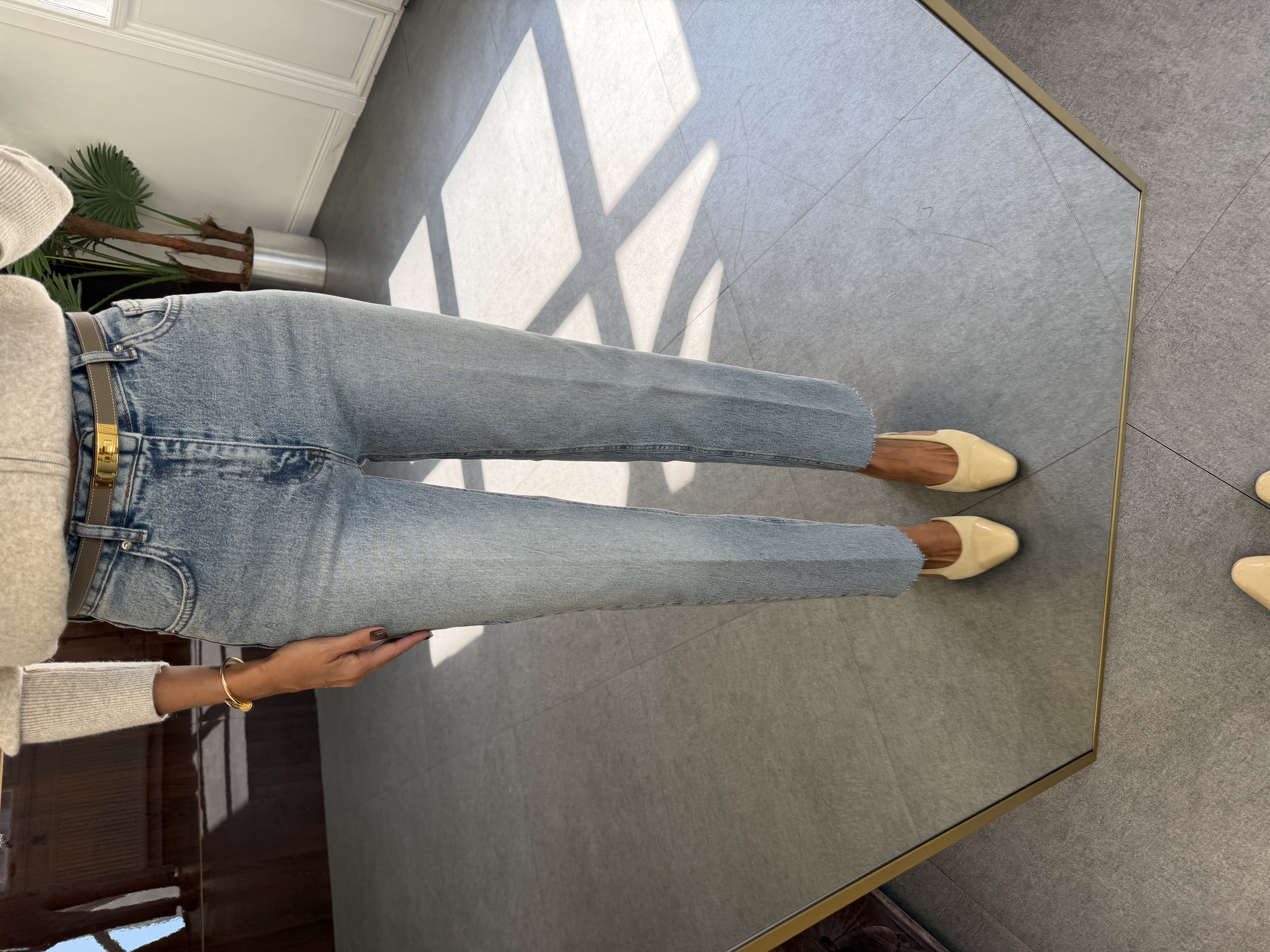Kar Yıkama Çizgi Ütü Straight Jean Pantolon