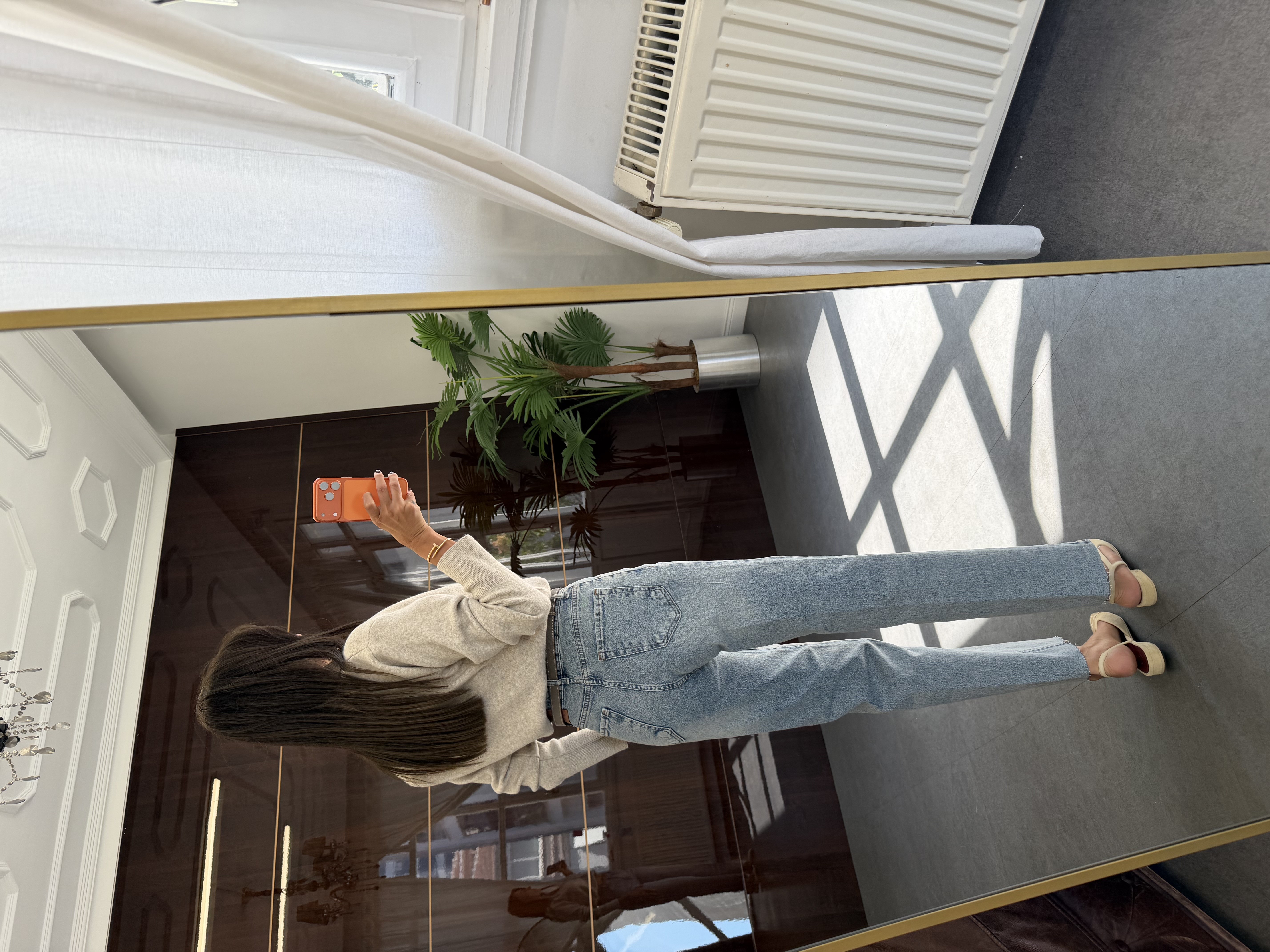 Kar Yıkama Çizgi Ütü Straight Jean Pantolon