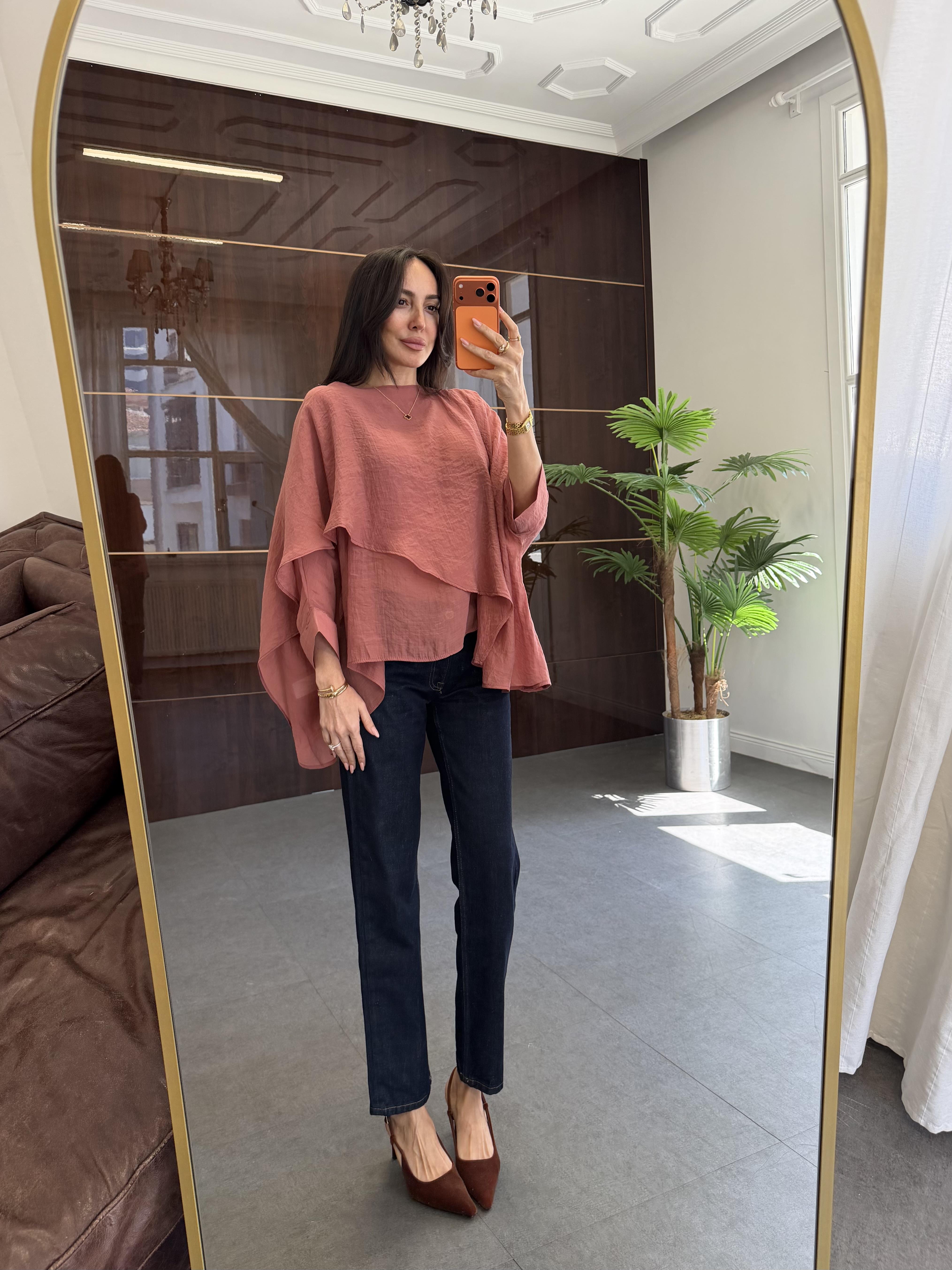 Kiremit Pelerin Viskon Bluz