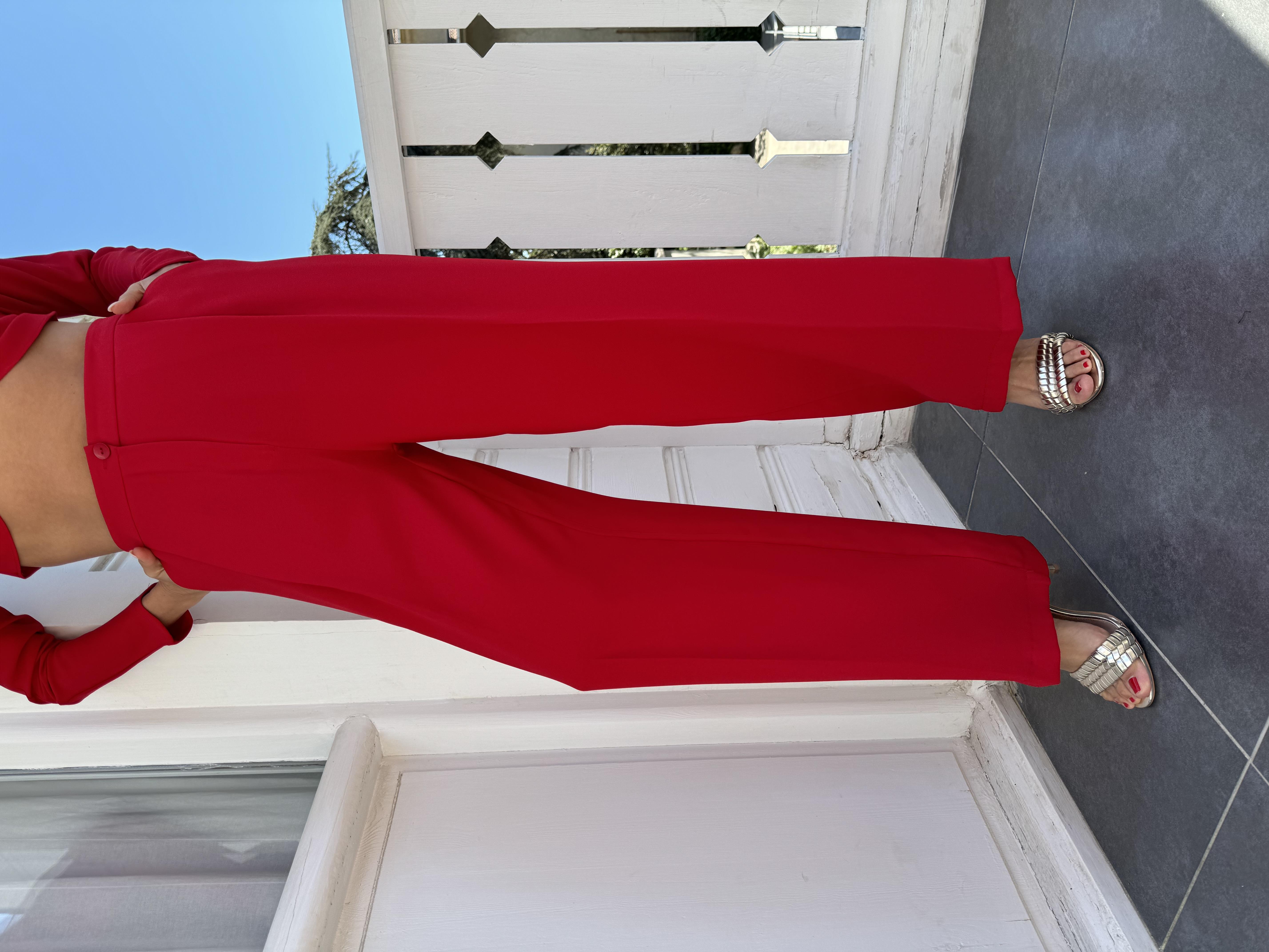 Kırmızı Crop Pantolon Takım