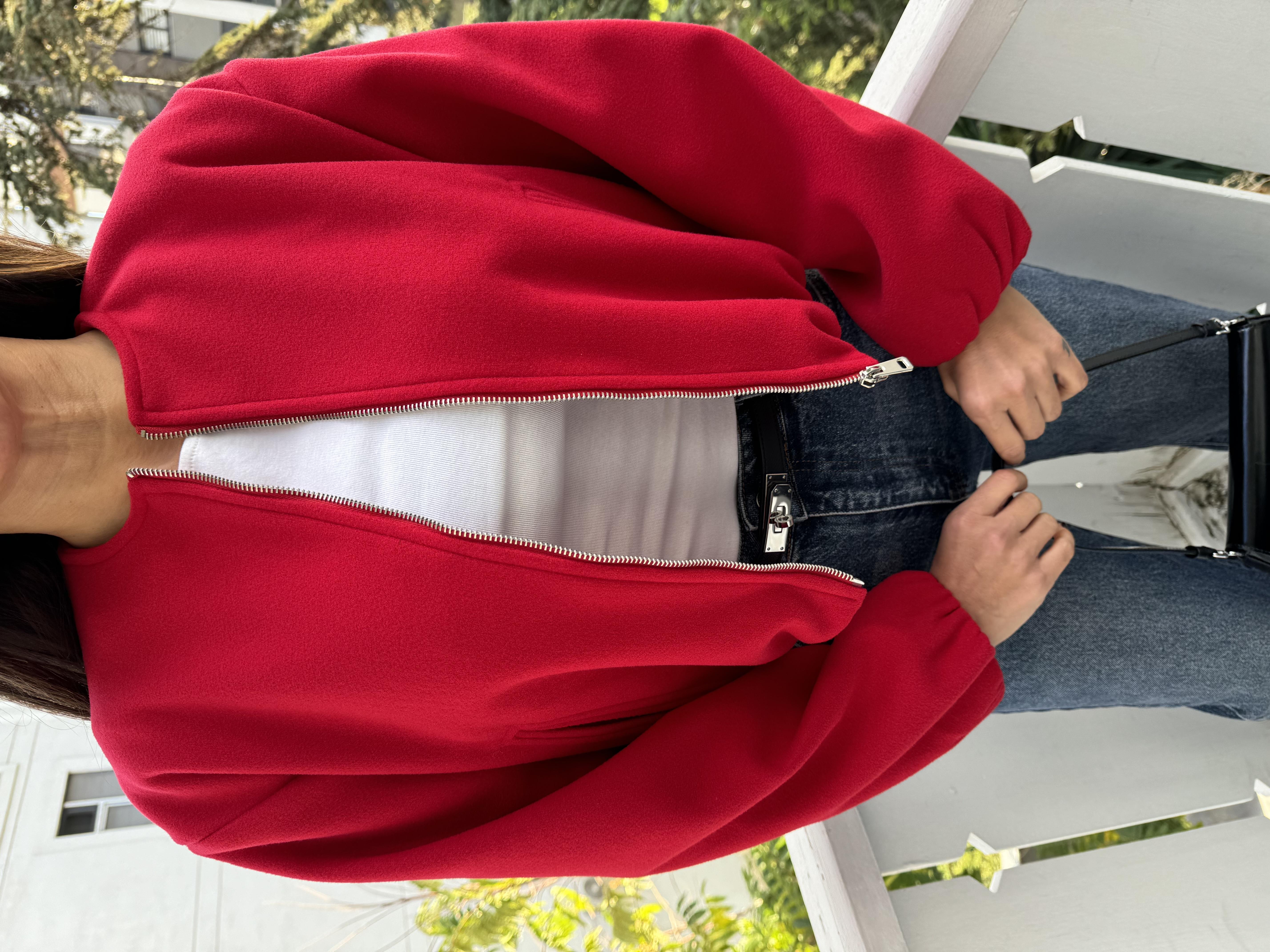 Kırmızı Kaşe Astarlı Bomber Ceket