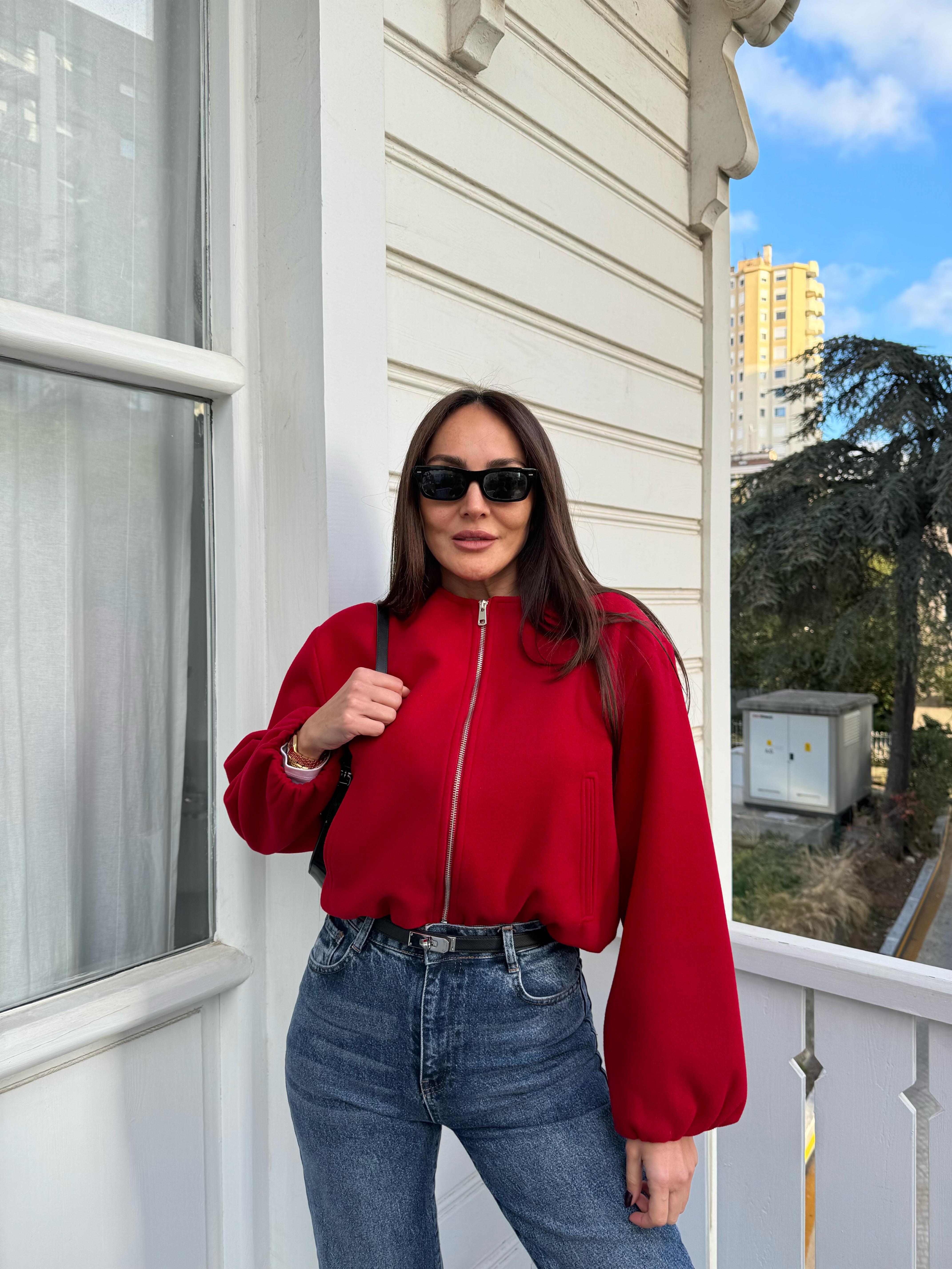 Kırmızı Kaşe Astarlı Bomber Ceket