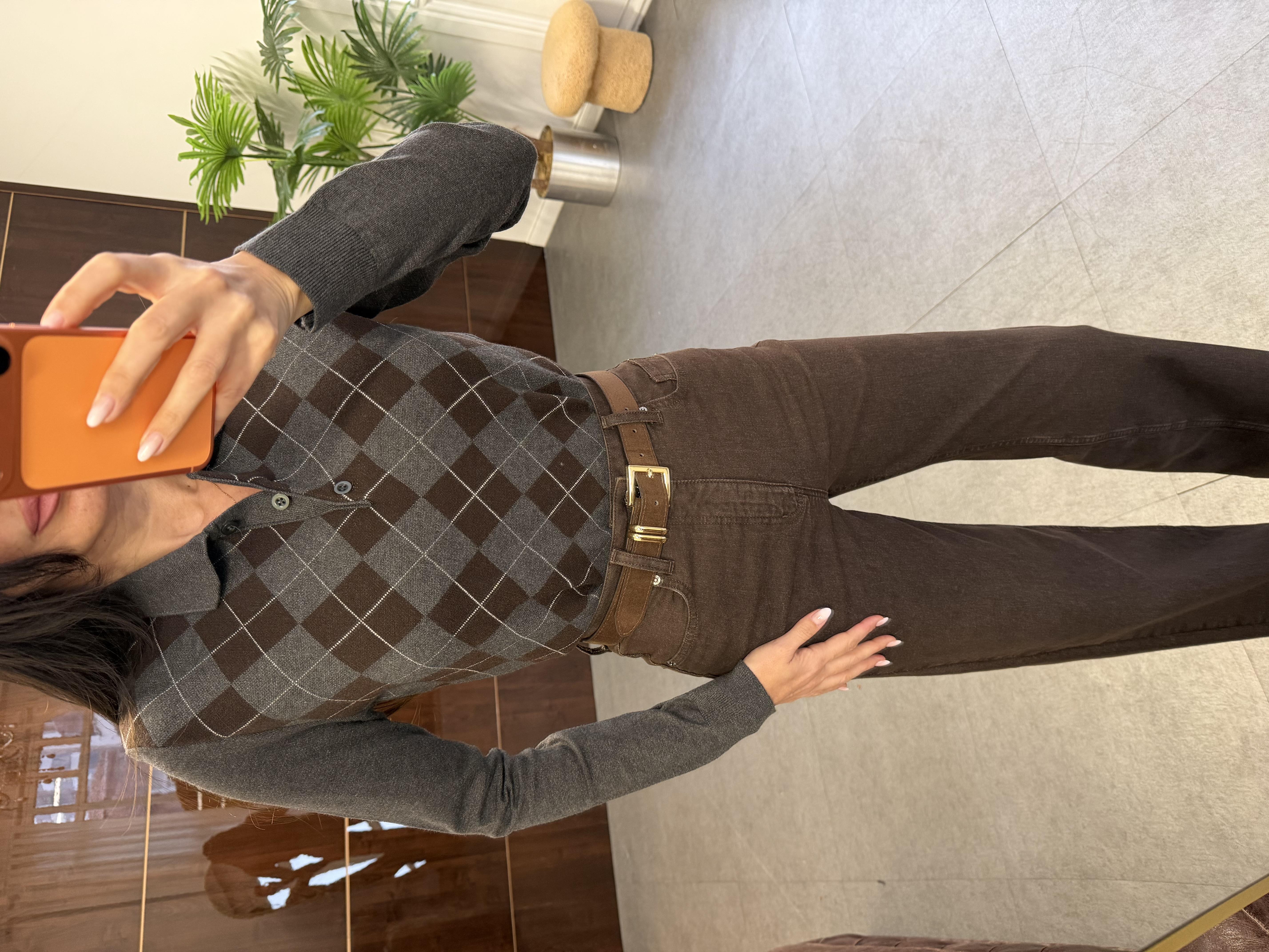 Koyu Gri Ekoseli Kazak