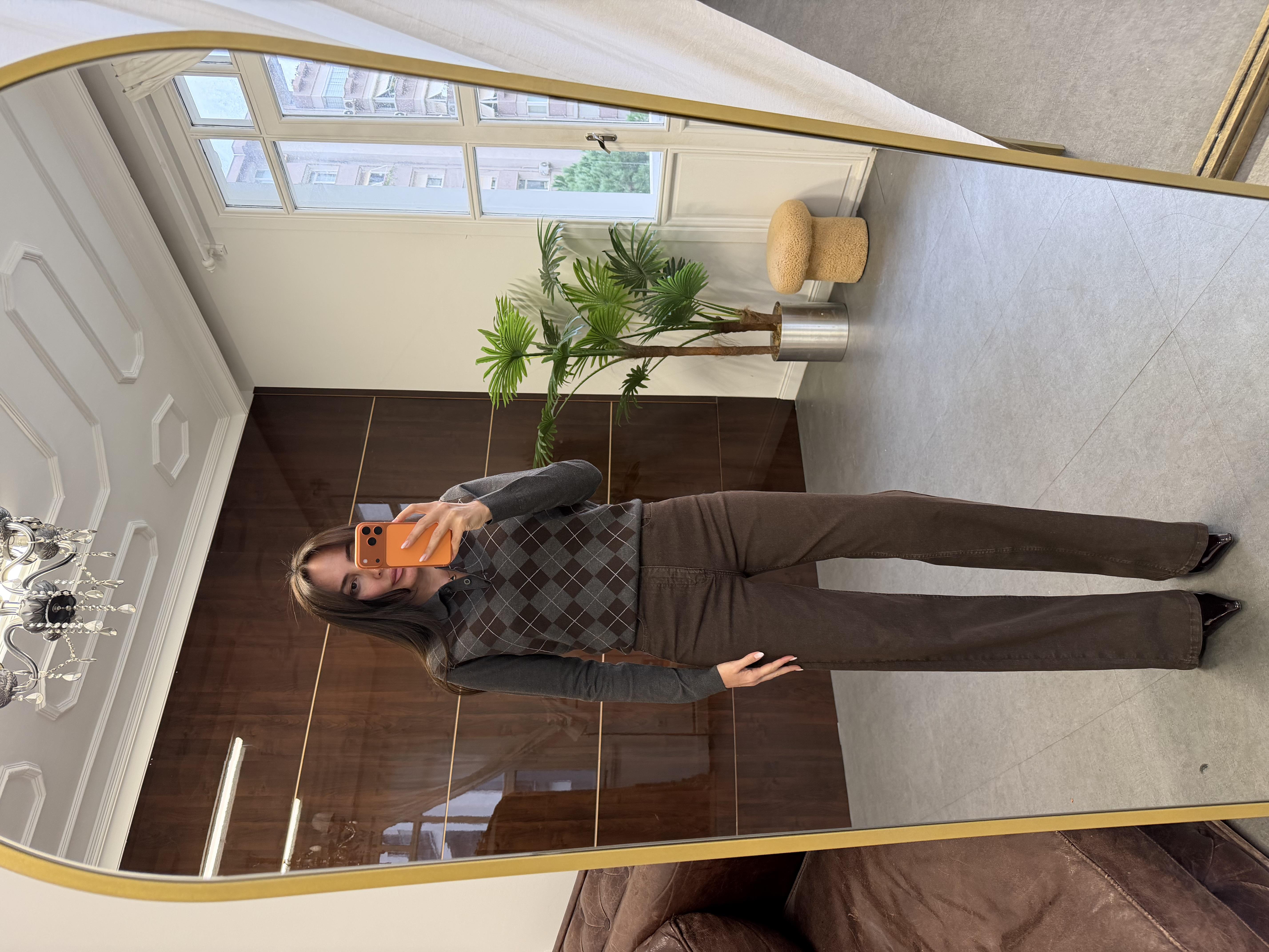 Koyu Gri Ekoseli Kazak