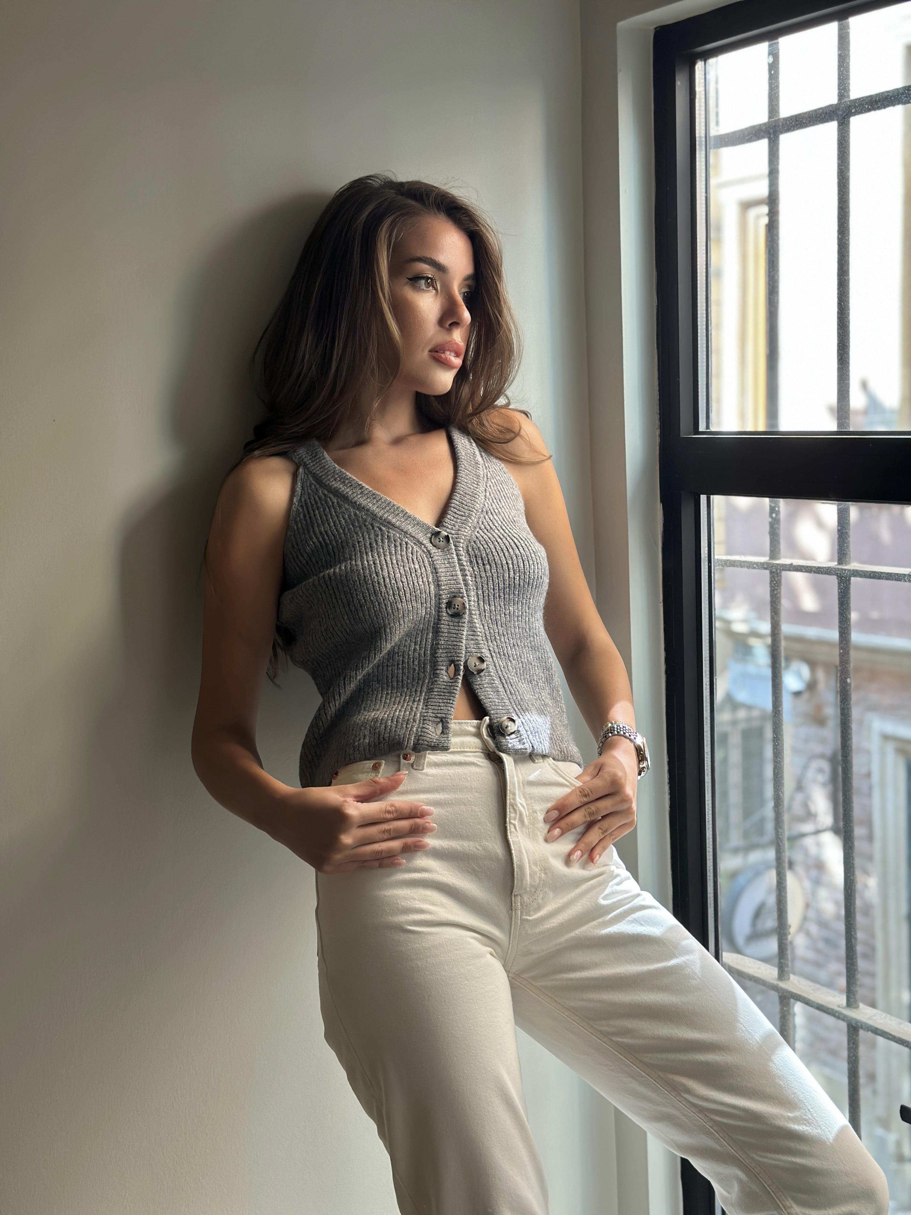 Koyu Gri İtalyan Reglan Yelek