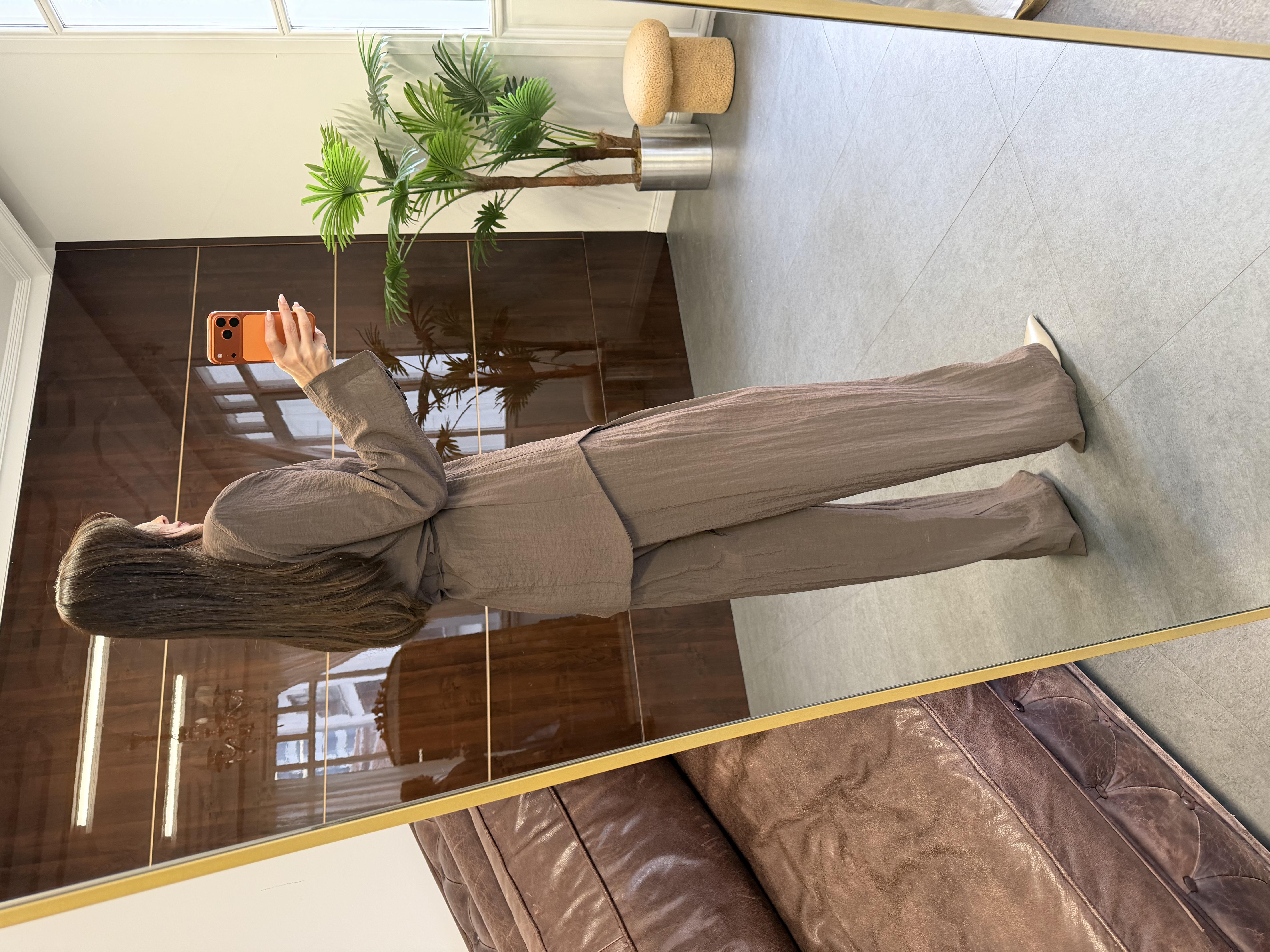 Koyu Kahve Astarsız Ceket Pantolon Takım