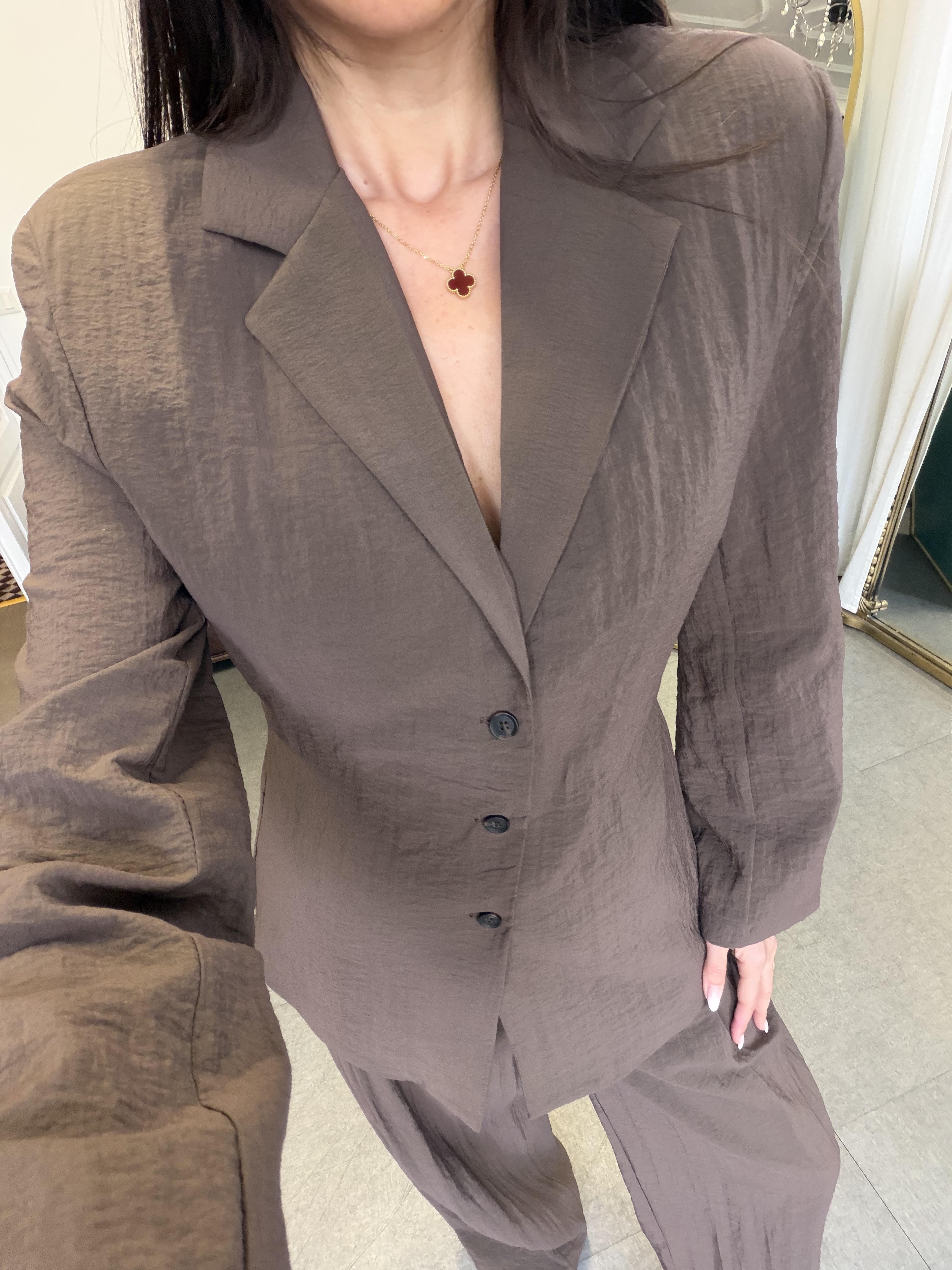 Koyu Kahve Astarsız Ceket Pantolon Takım