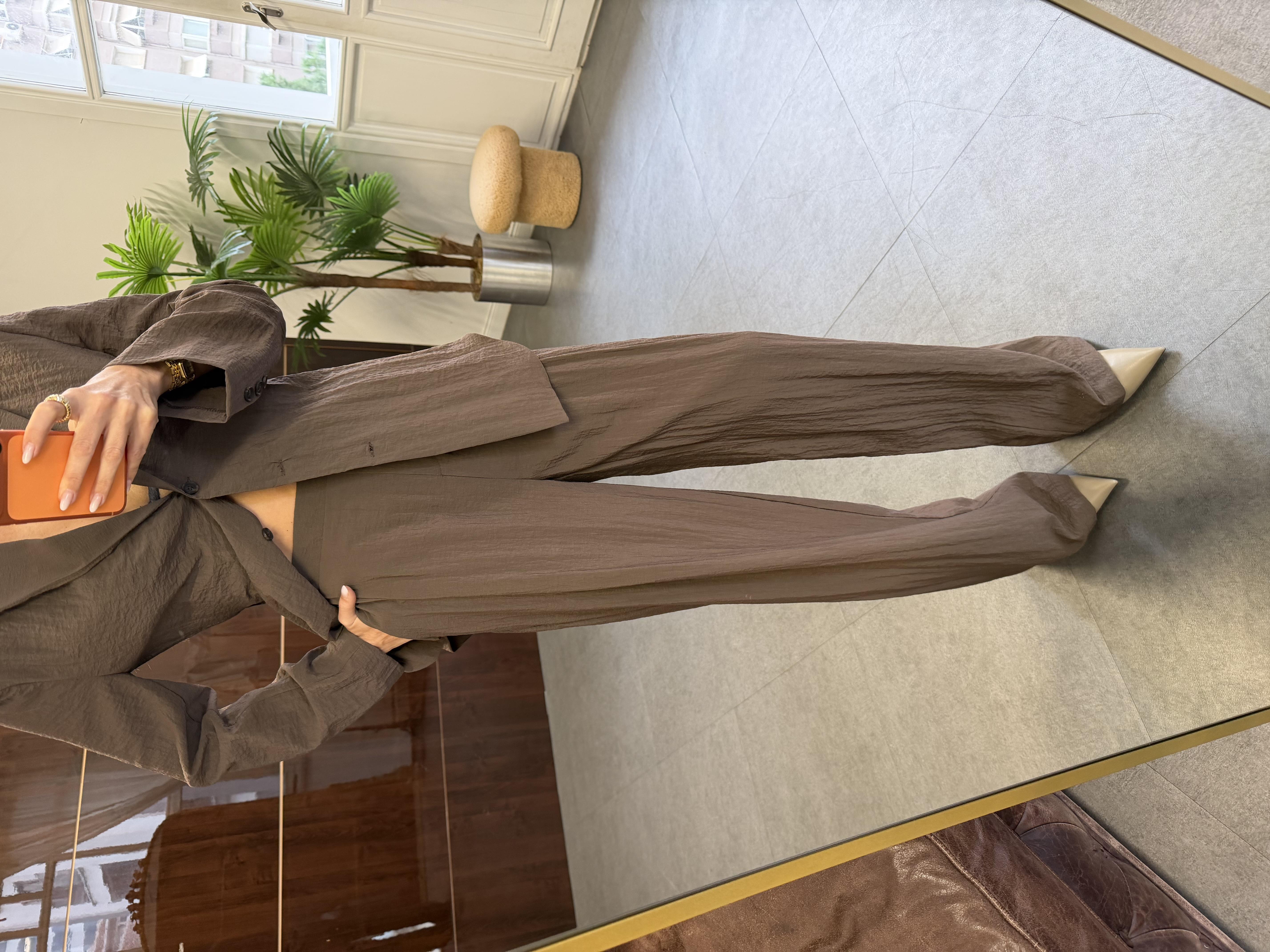 Koyu Kahve Astarsız Ceket Pantolon Takım