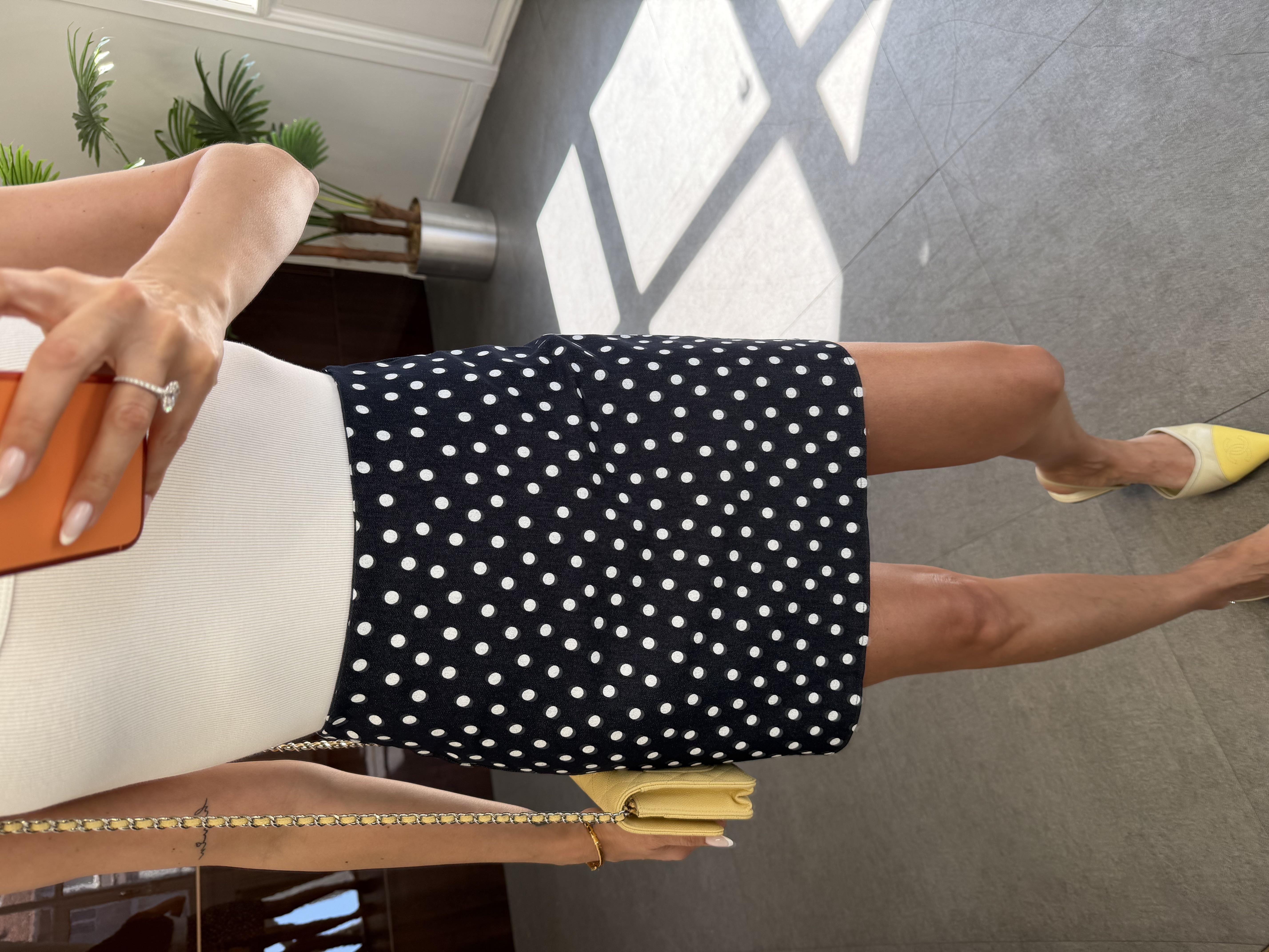 Koyu Lacivert Puantiyeli Mini Etek