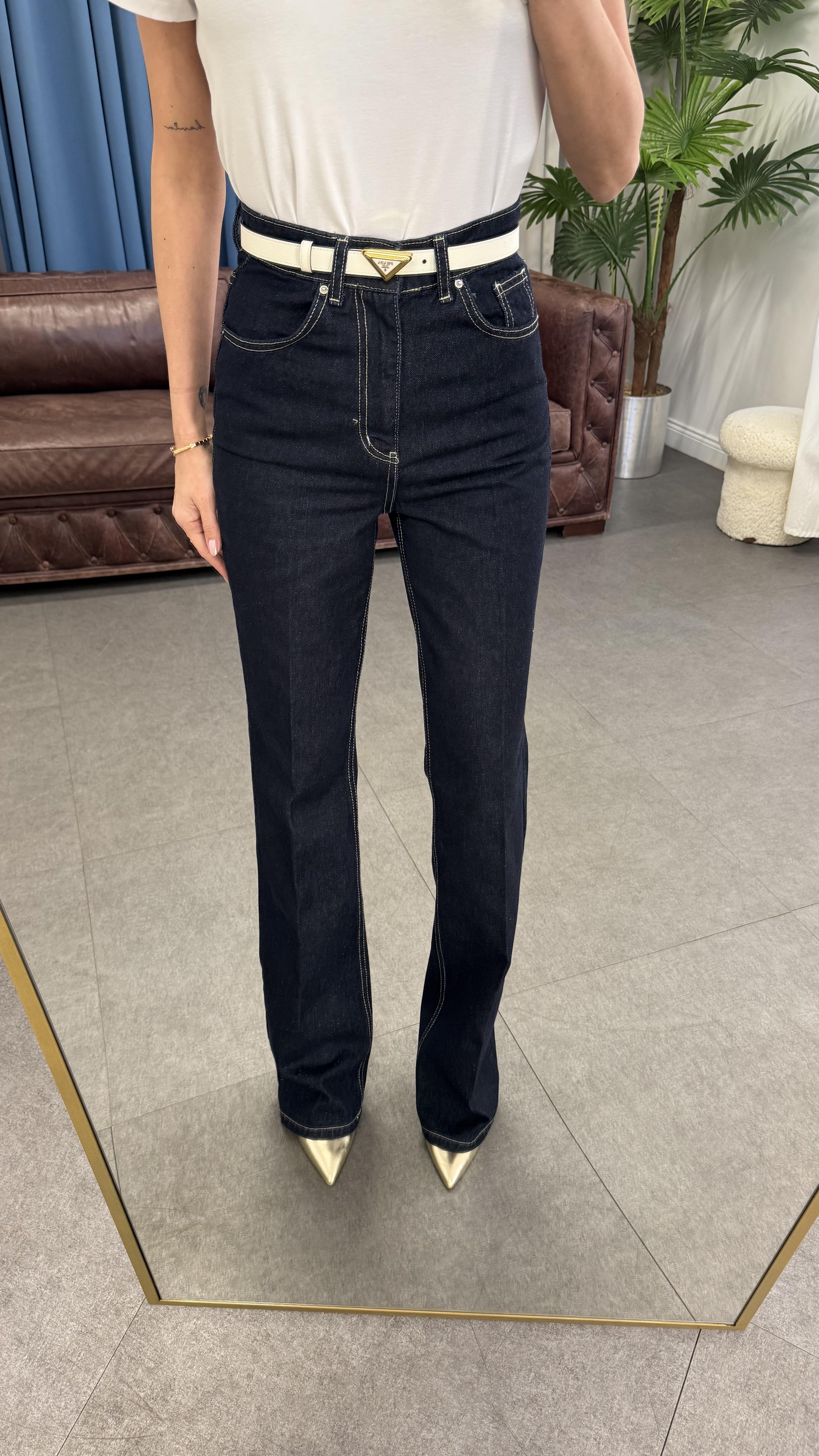 Koyu Mavi Kuşaklı Denim Takım