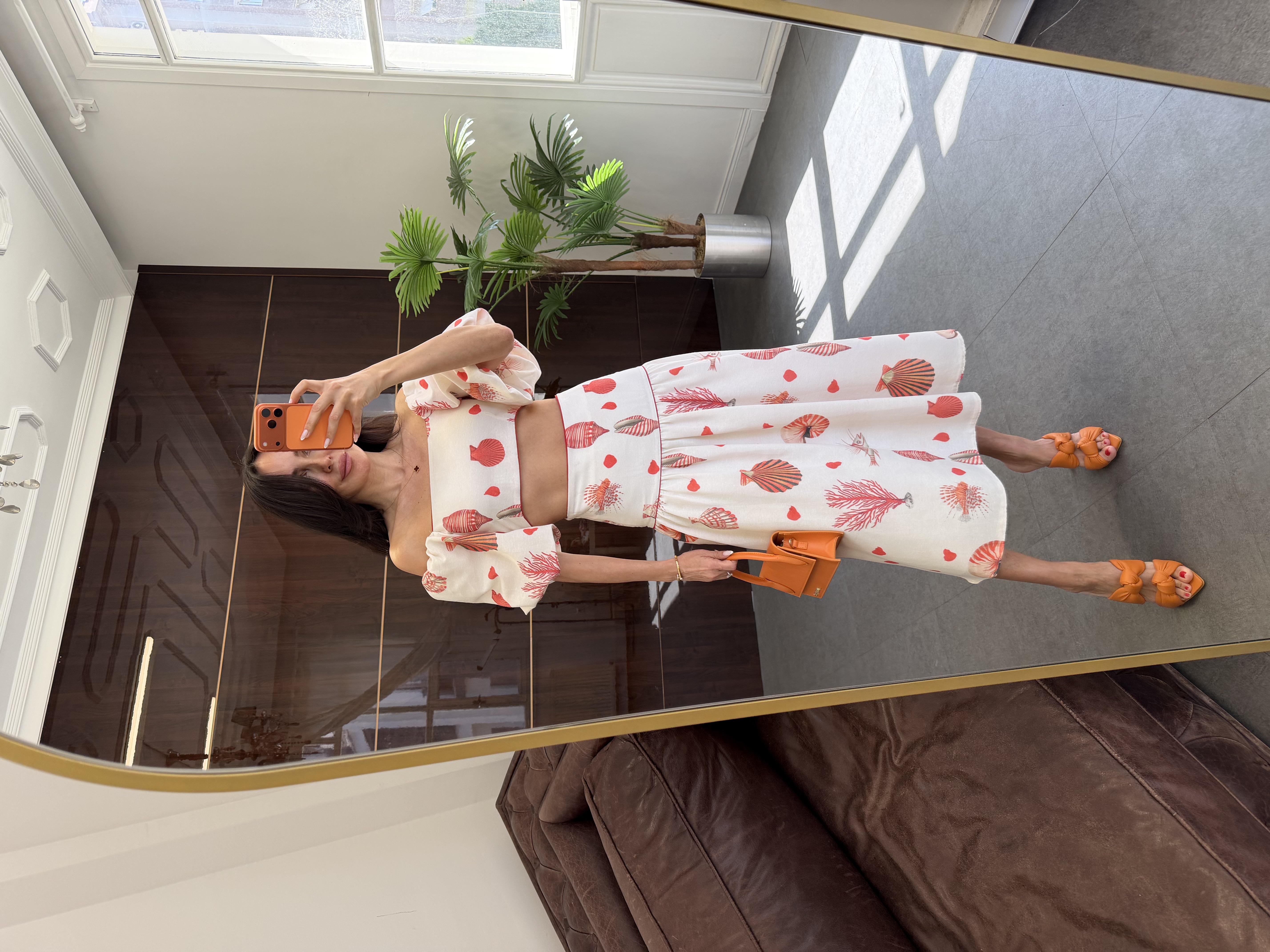 Krem Gipeli Etek Bluz İkili Takım