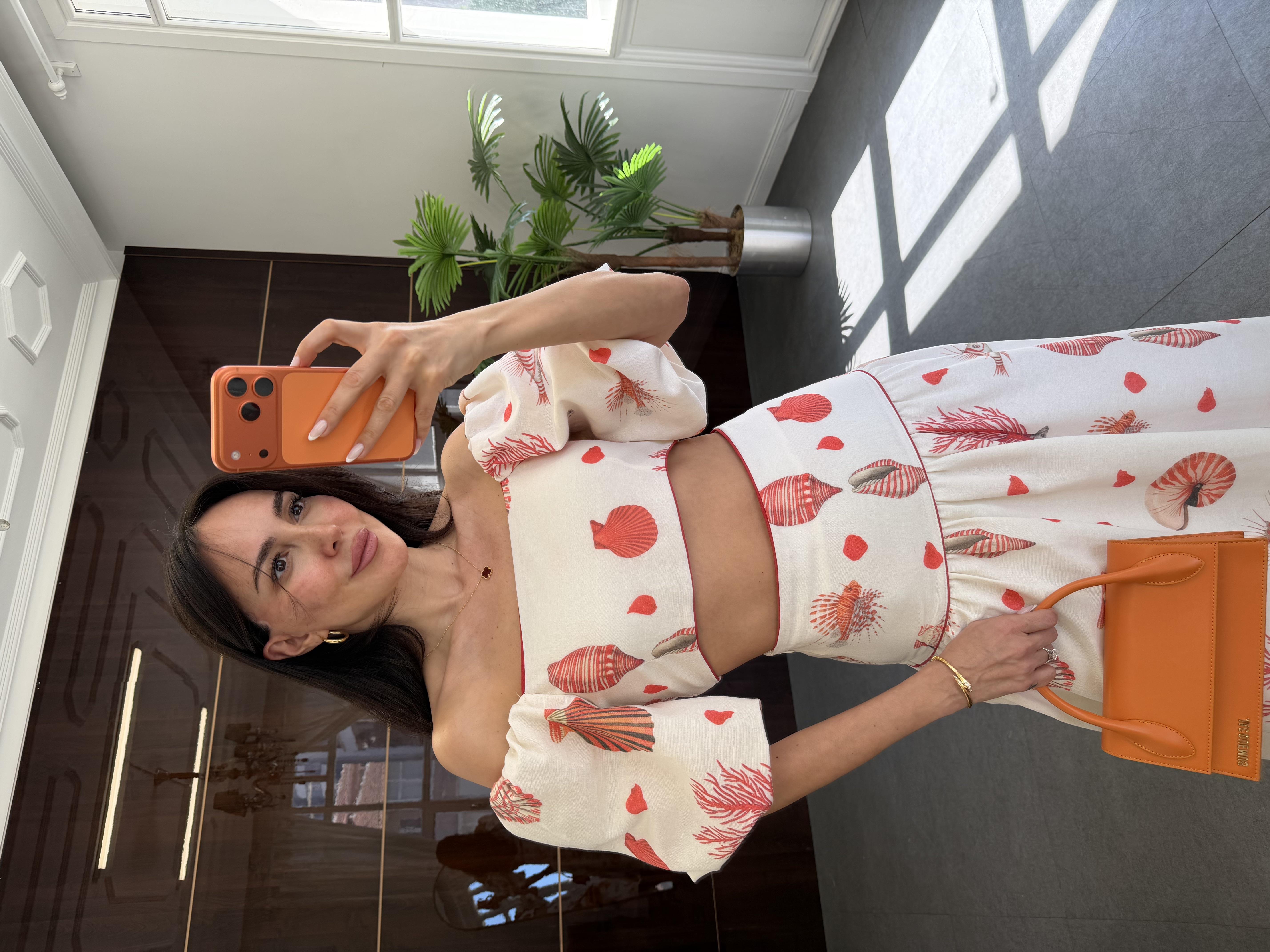 Krem Gipeli Etek Bluz İkili Takım