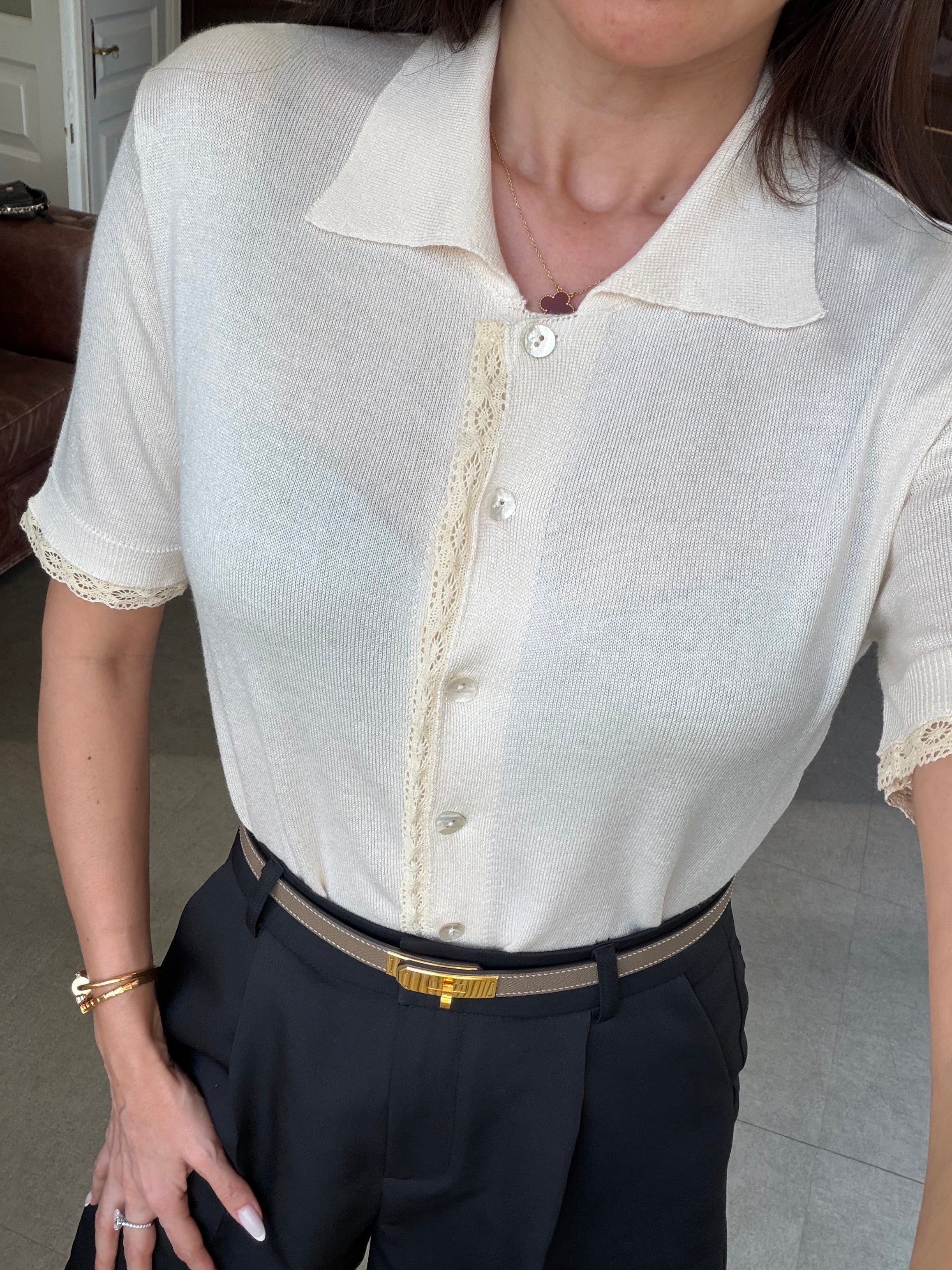 Krem Kısa Kollu Triko Hırka