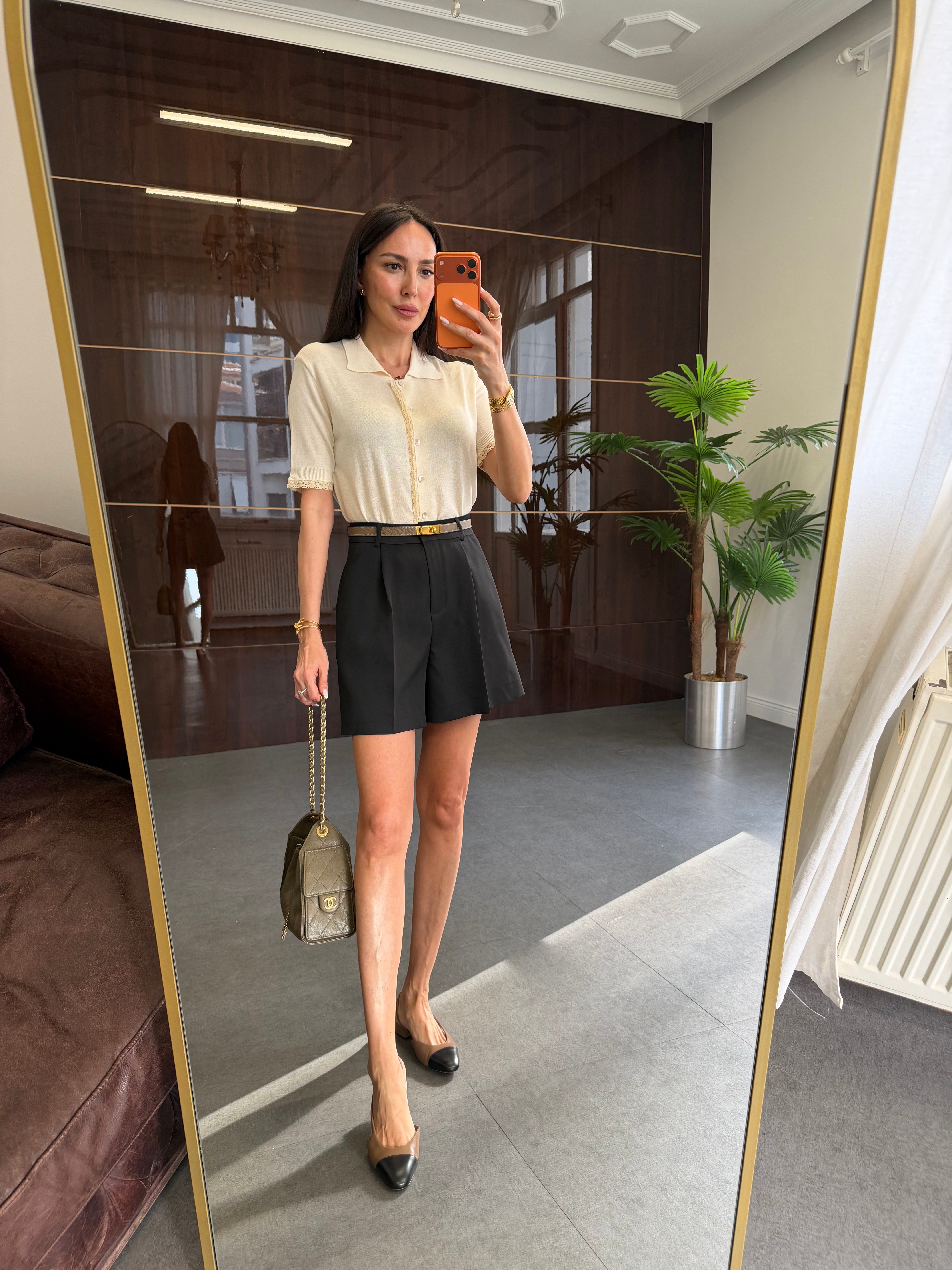 Krem Kısa Kollu Triko Hırka