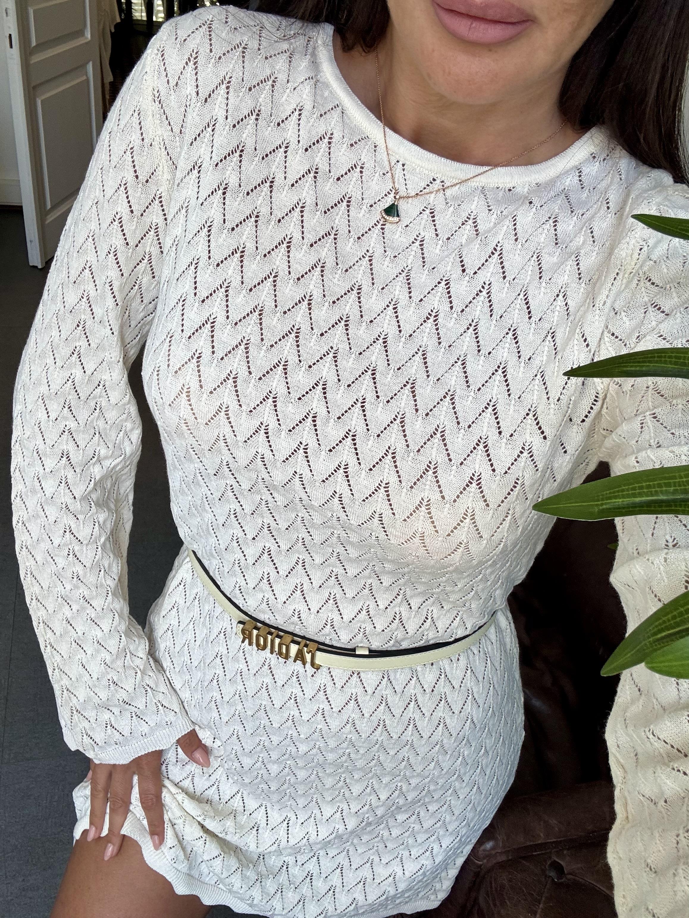 Krem Mini Örme Elbise