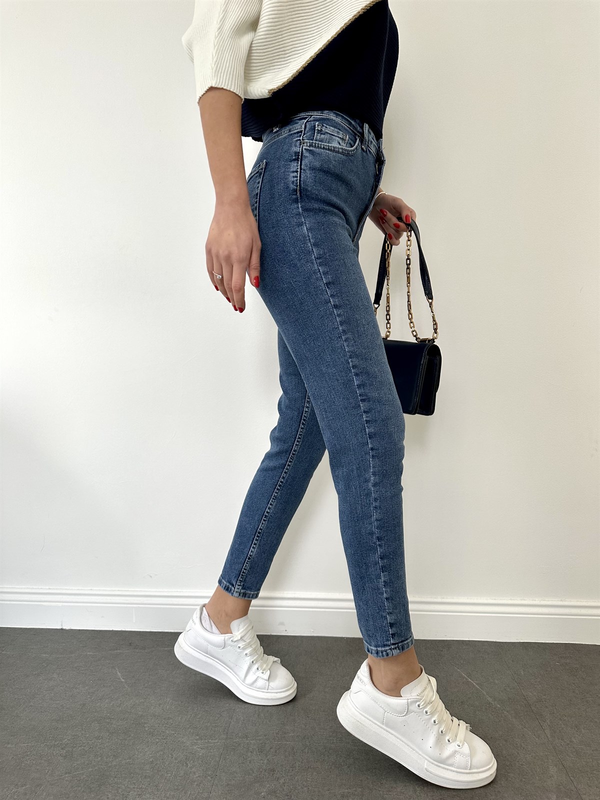 Lacivert A.9087 Mom Jean Pantolon