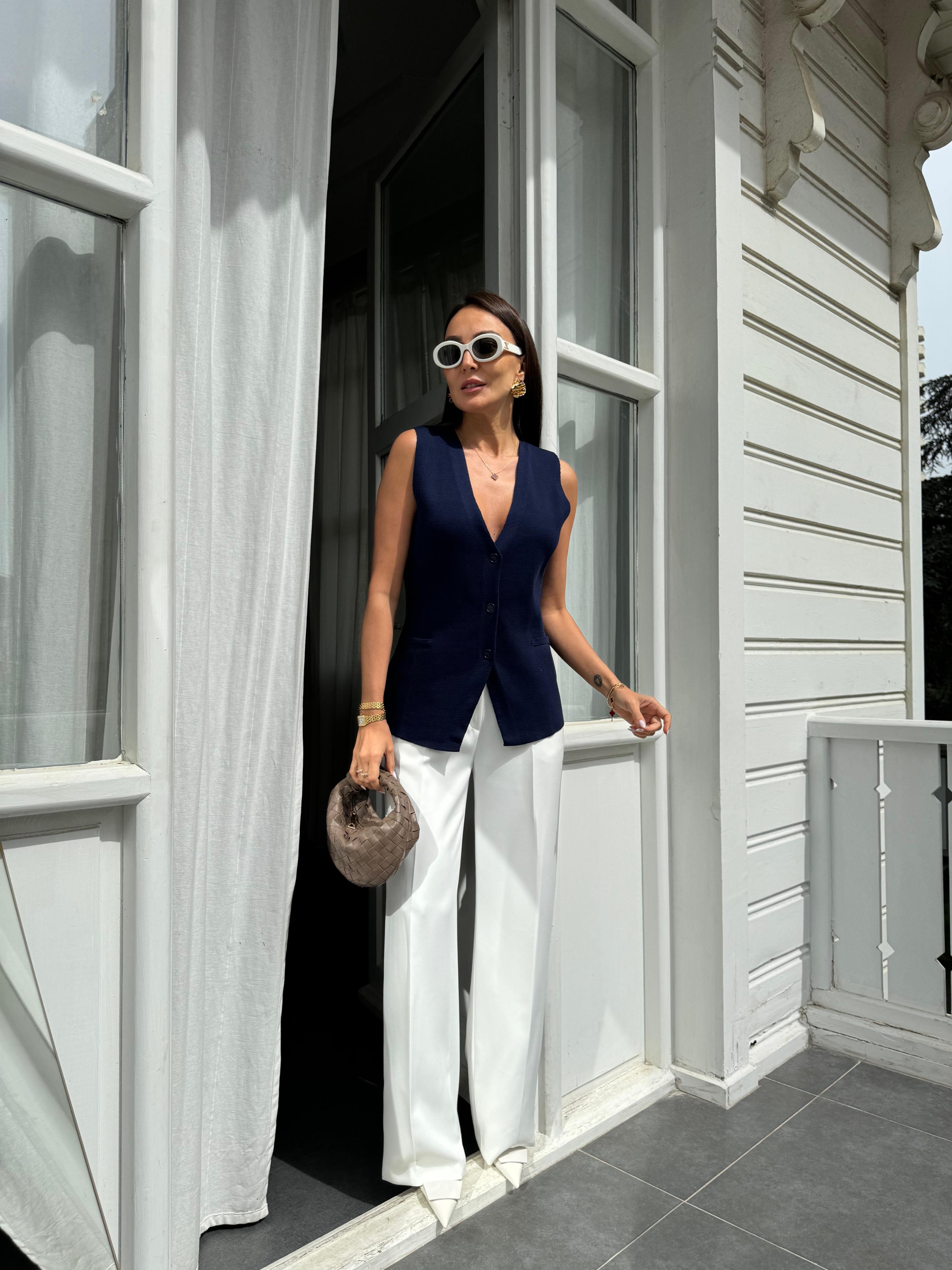 Lacivert Çelik Örme Merserize Yelek