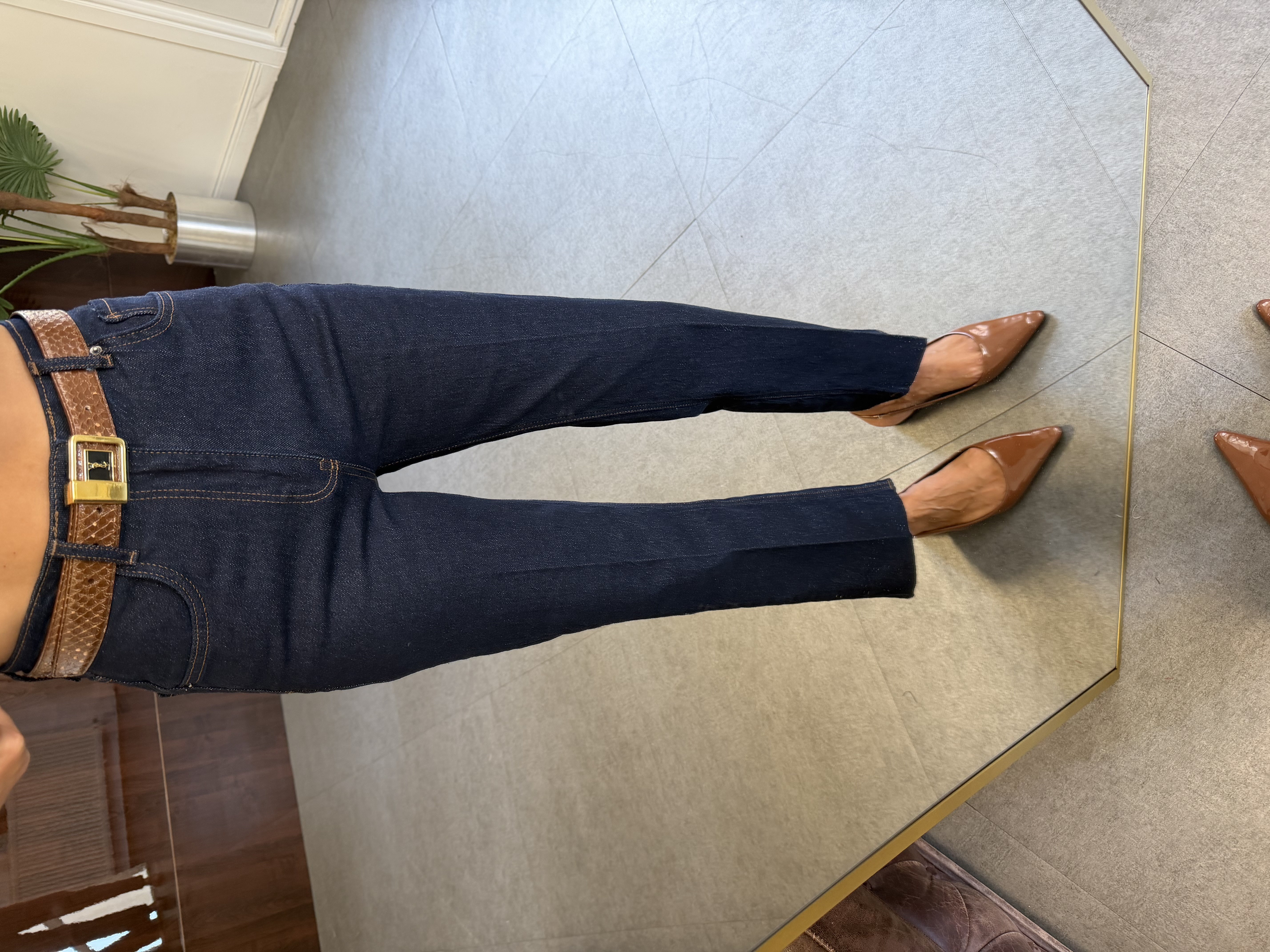 Lacivert Çizgi Ütü Straight Jean Pantolon