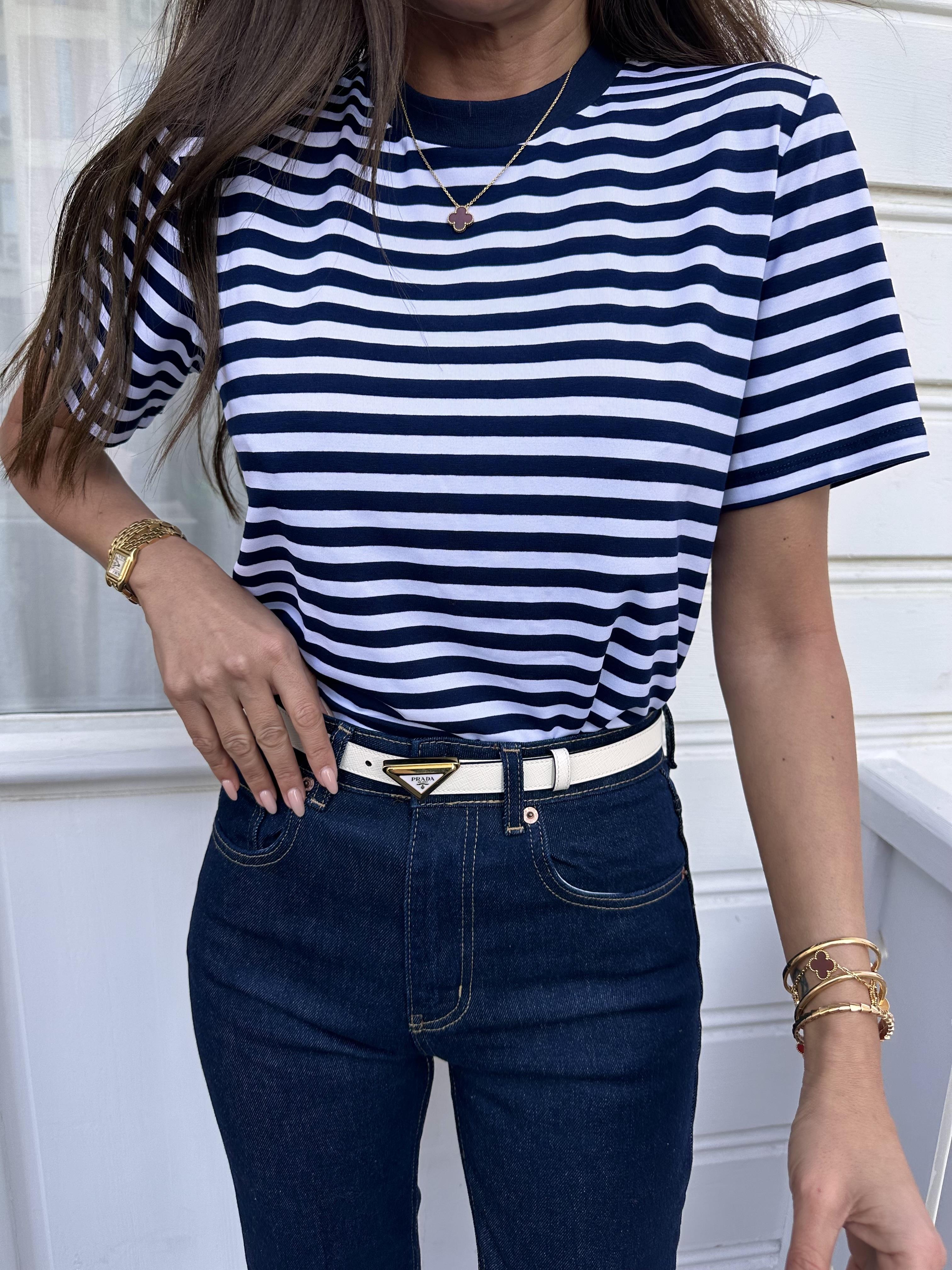 Lacivert Çizgili Basic Tshirt