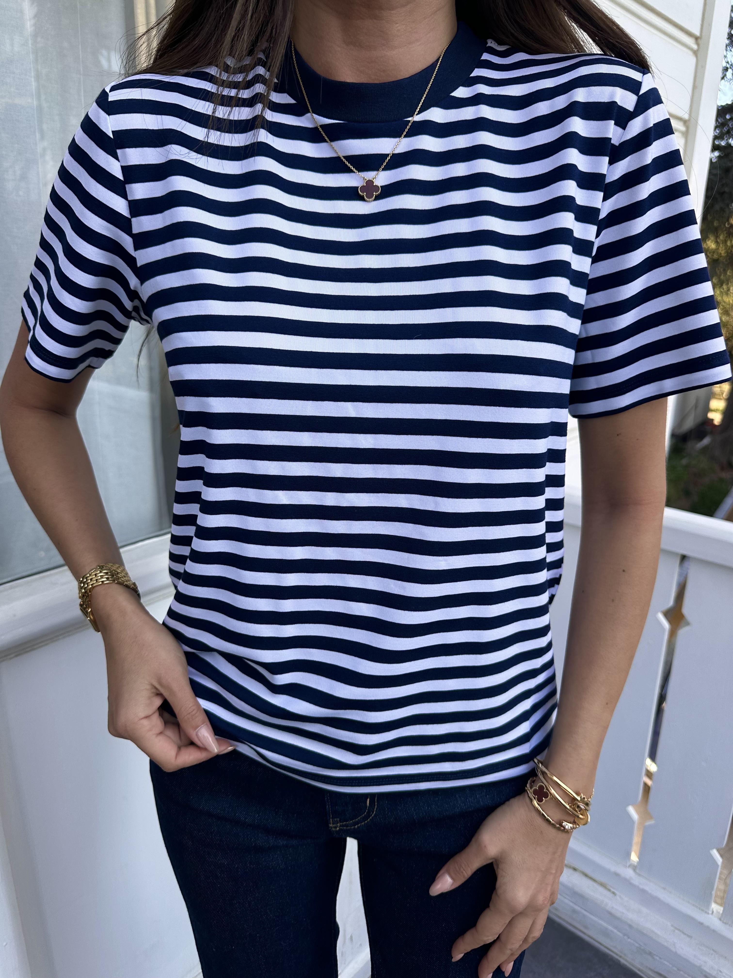Lacivert Çizgili Basic Tshirt