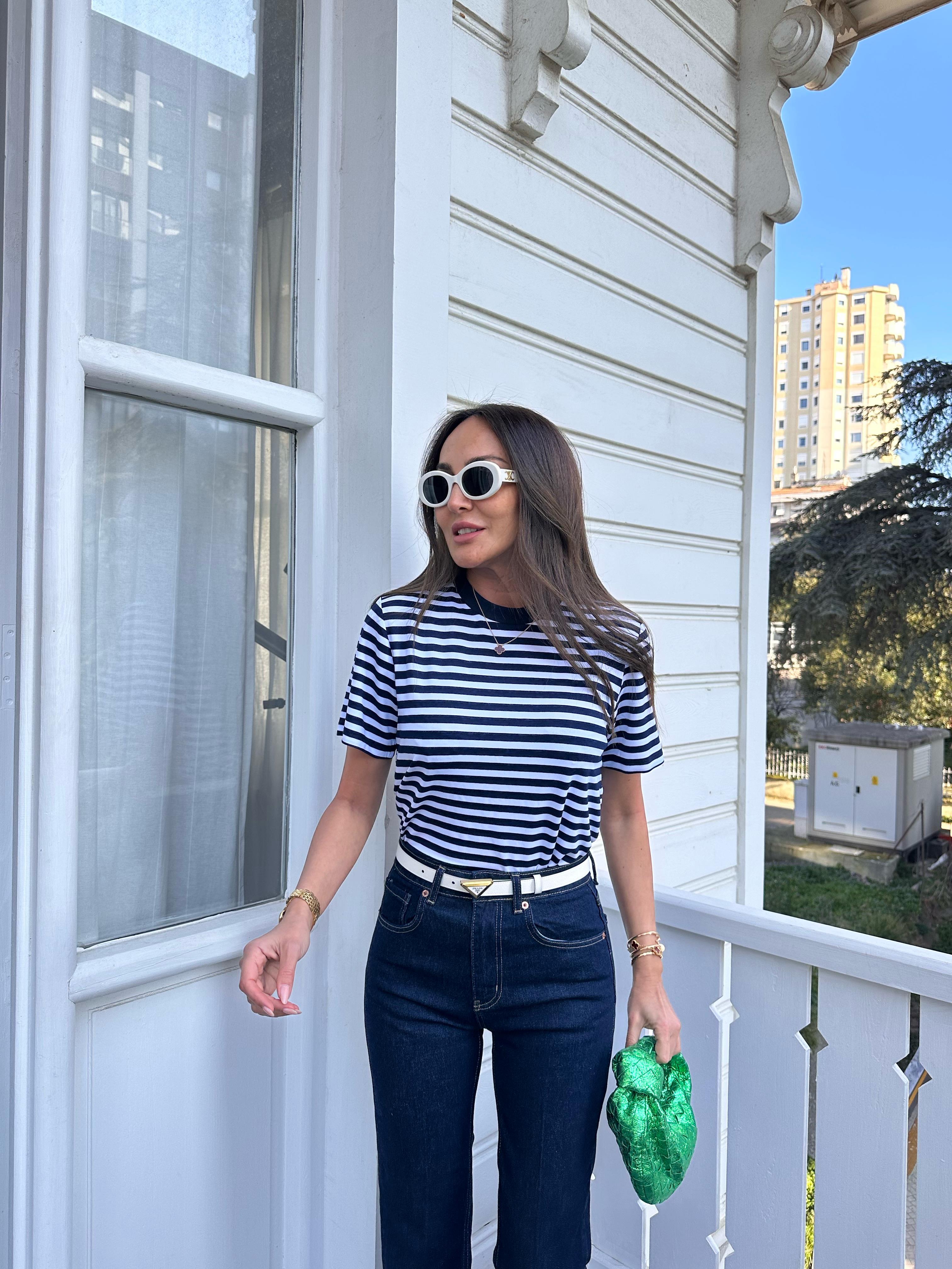 Lacivert Çizgili Basic Tshirt