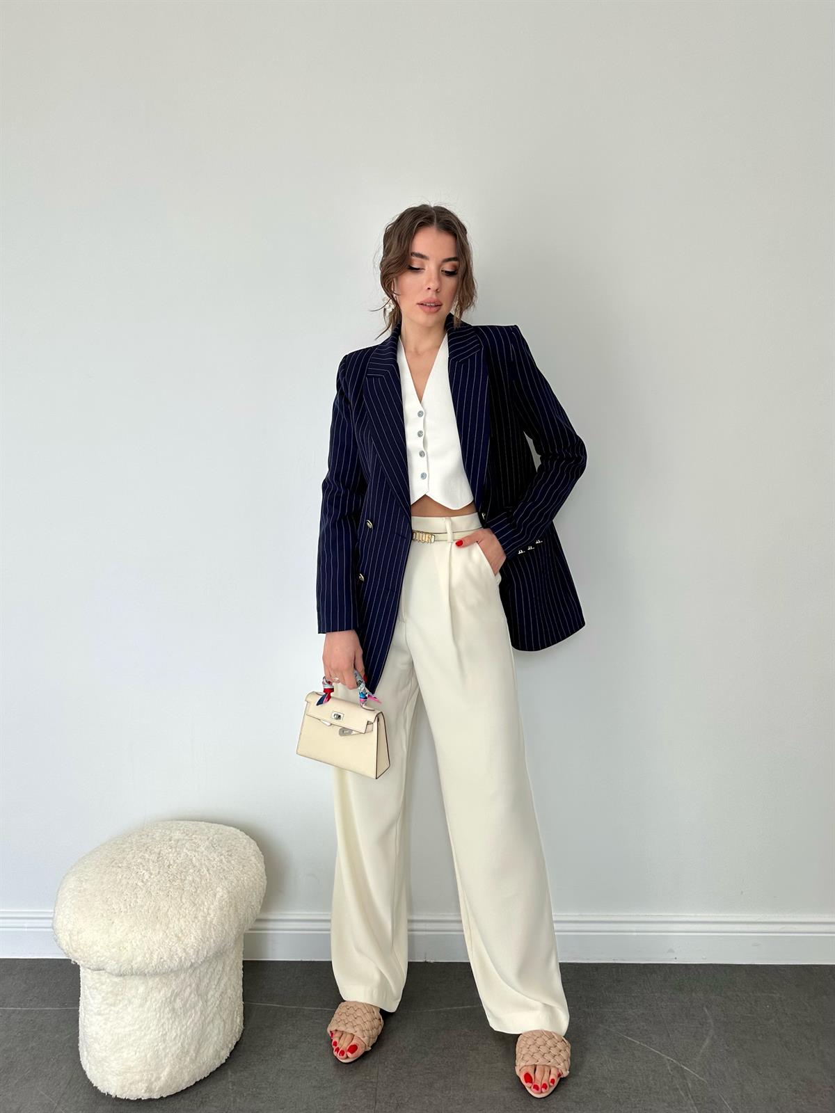 Lacivert Çizgili Blazer Ceket