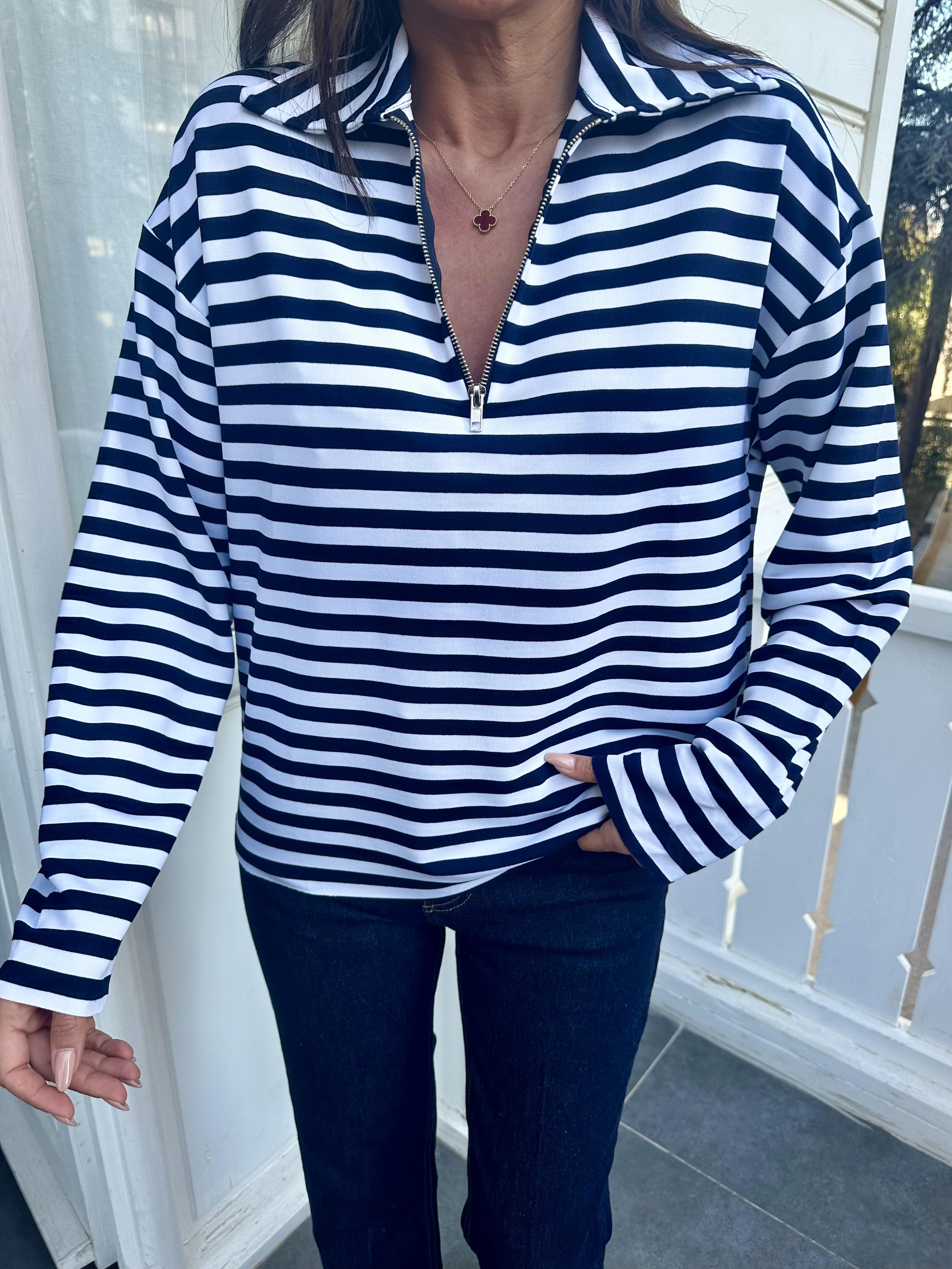 Lacivert Çizgili İnce Sweatshirt