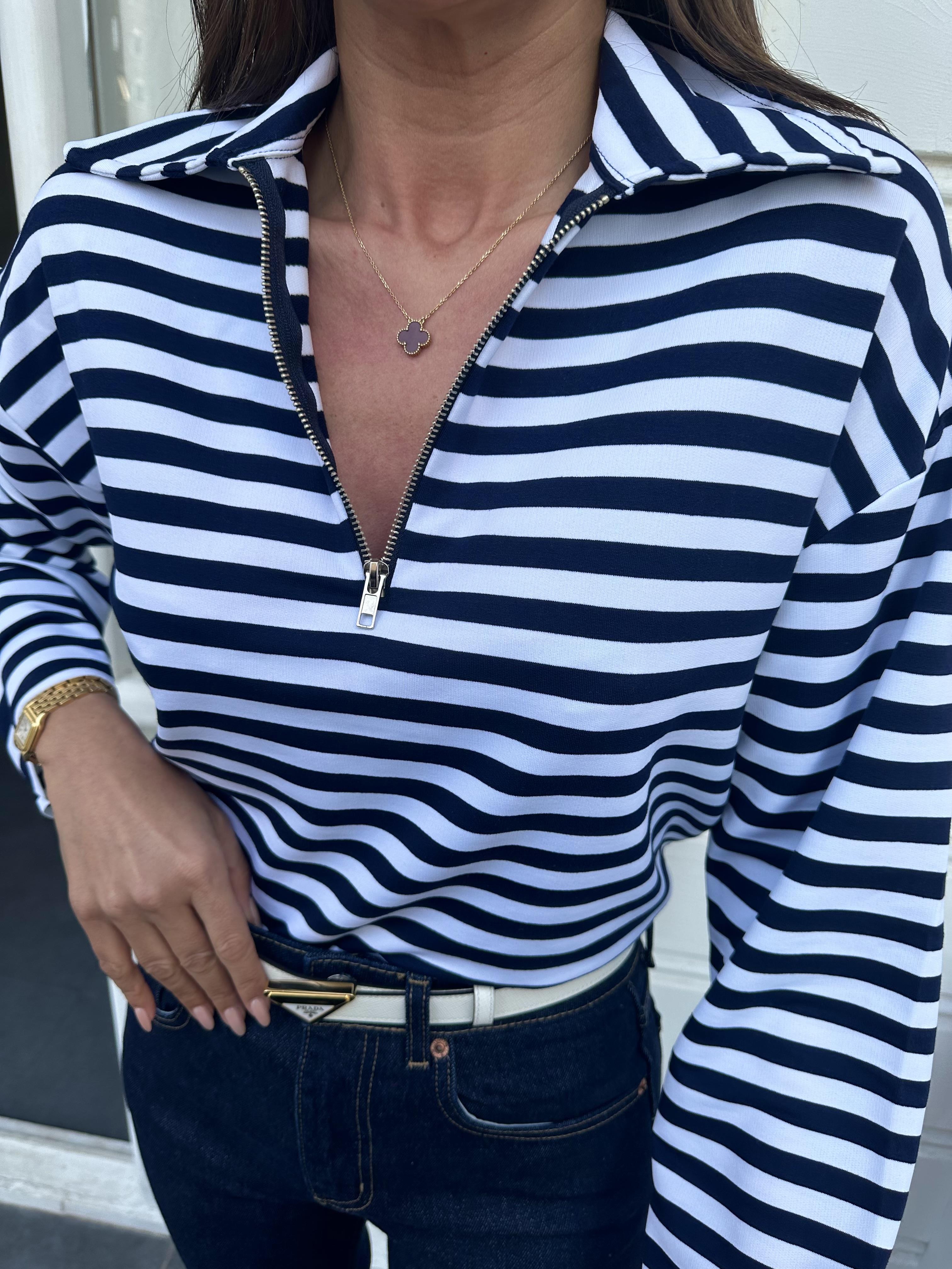Lacivert Çizgili İnce Sweatshirt