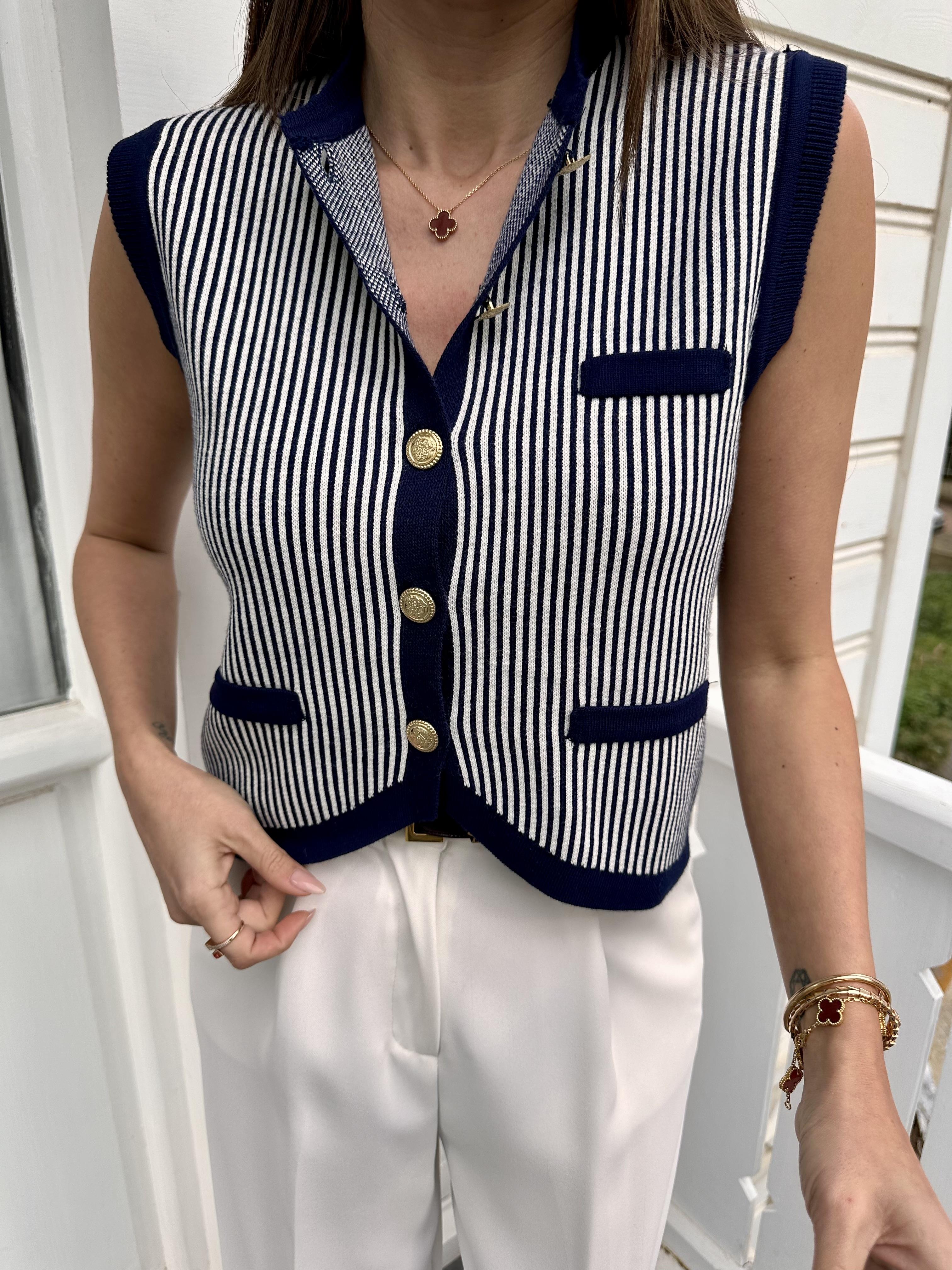Lacivert Çizgili Yelek