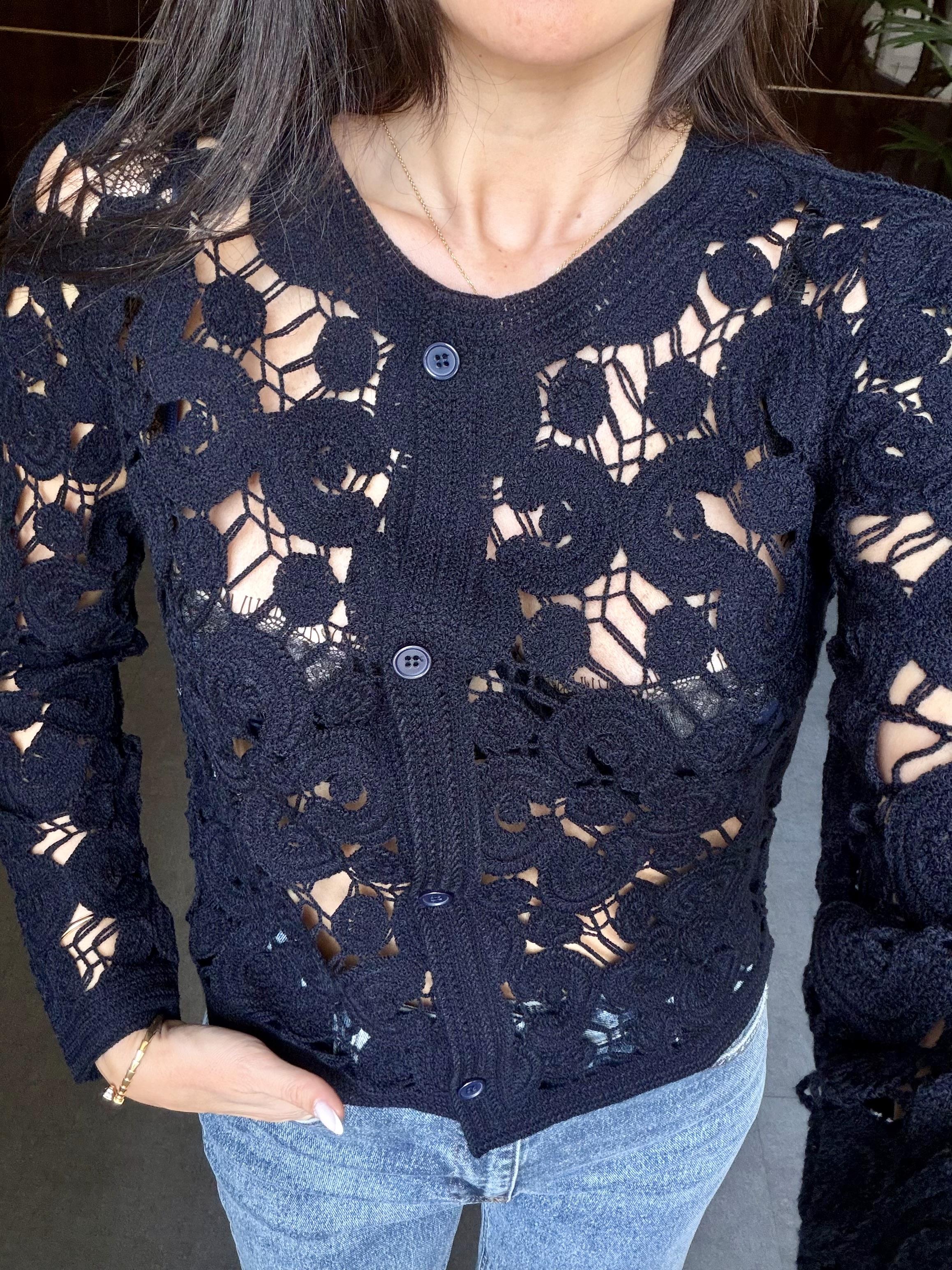 Lacivert Dantel Tasarımlı Hırka