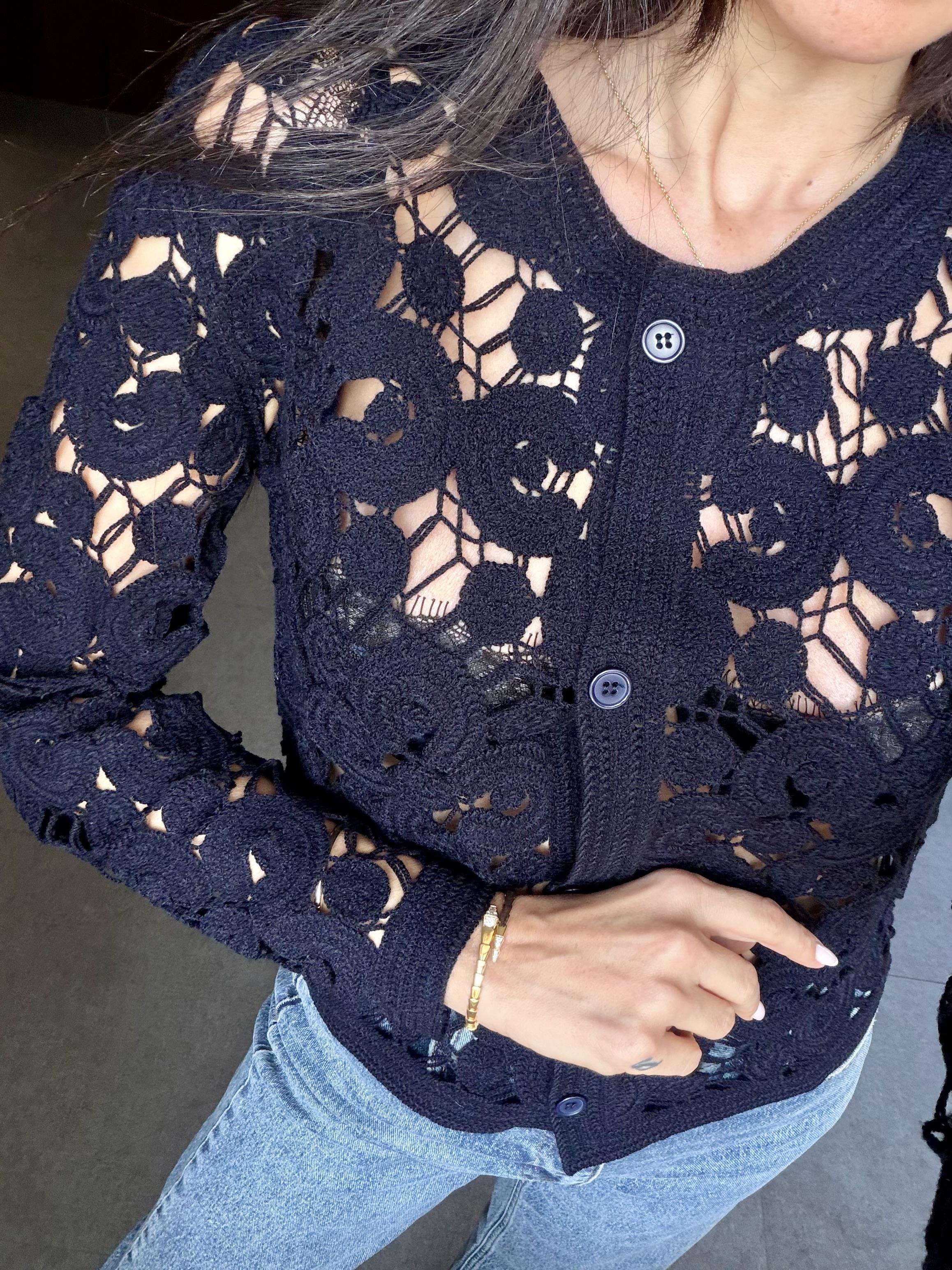 Lacivert Dantel Tasarımlı Hırka