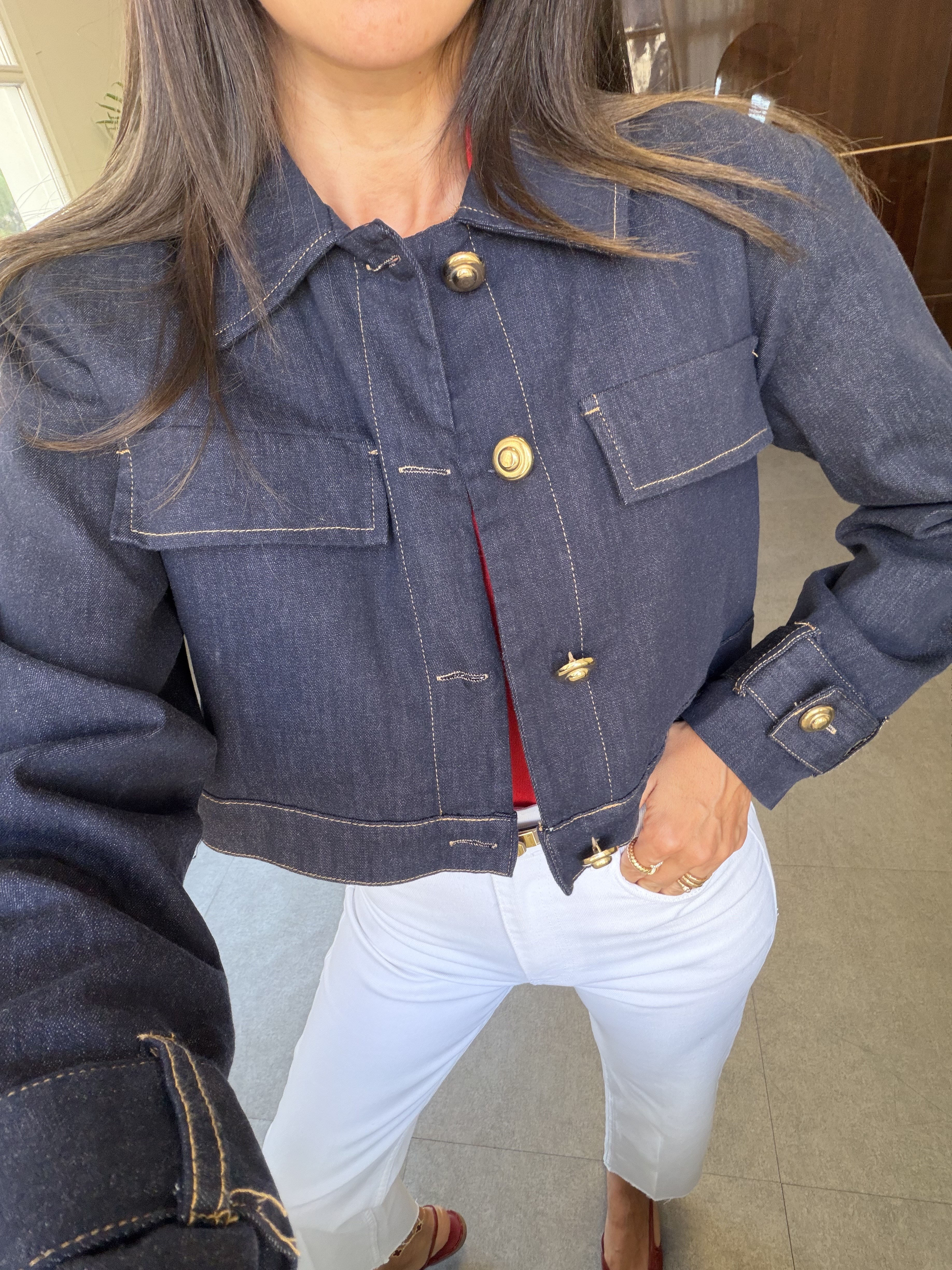 Lacivert Denim Düğmeli Ceket