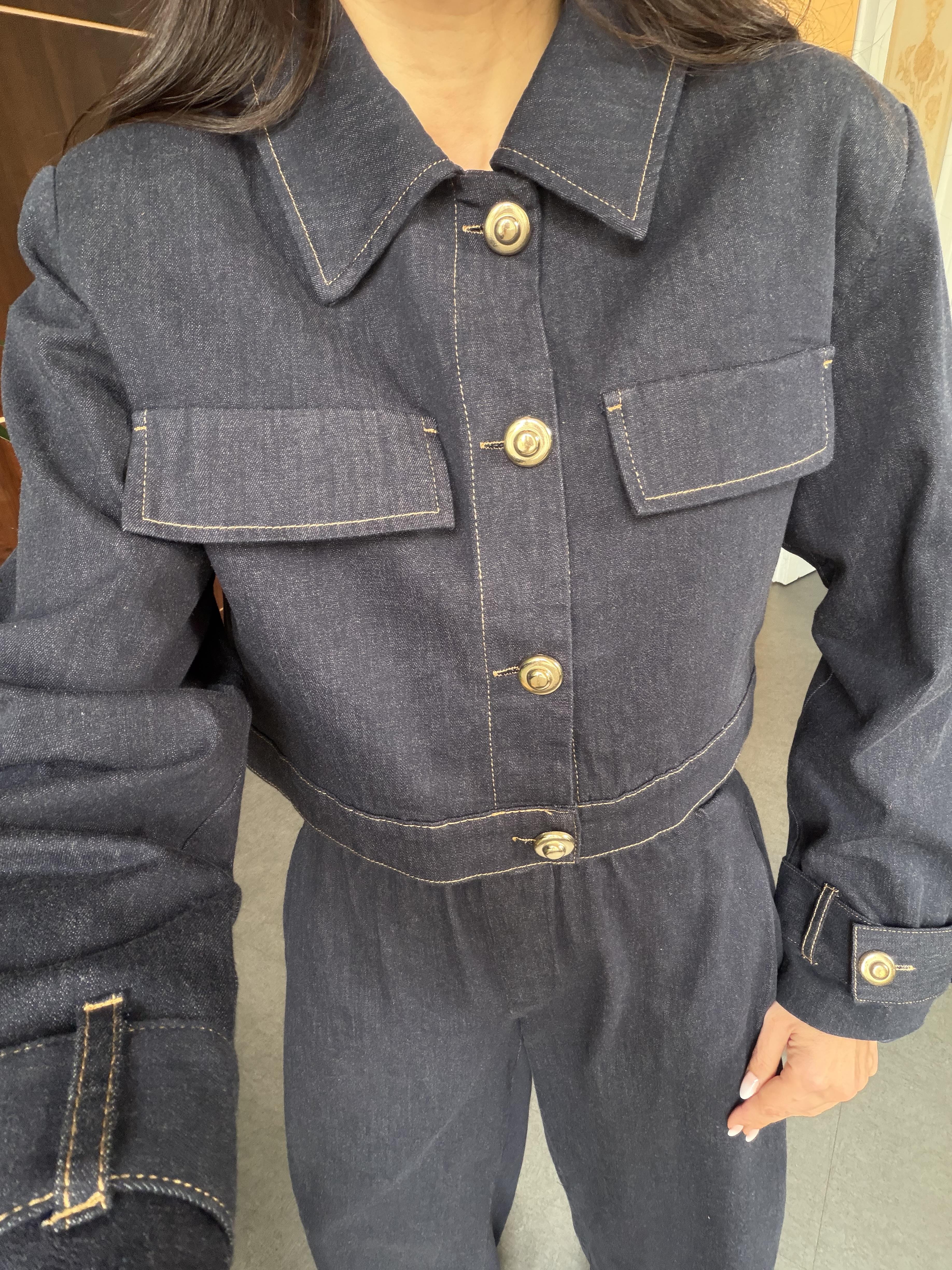 Lacivert Denim Düğmeli Ceket