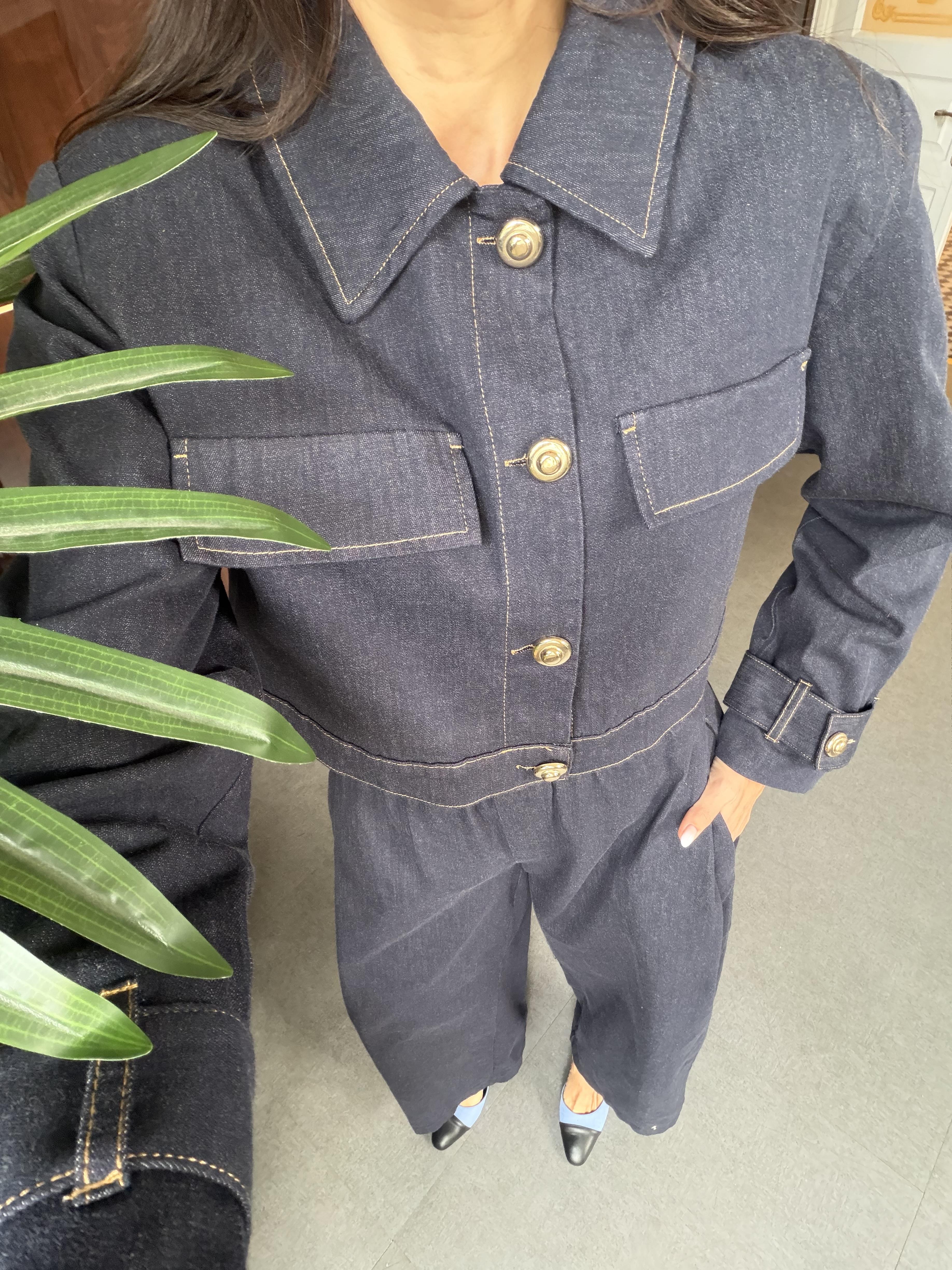 Lacivert Denim Düğmeli Ceket