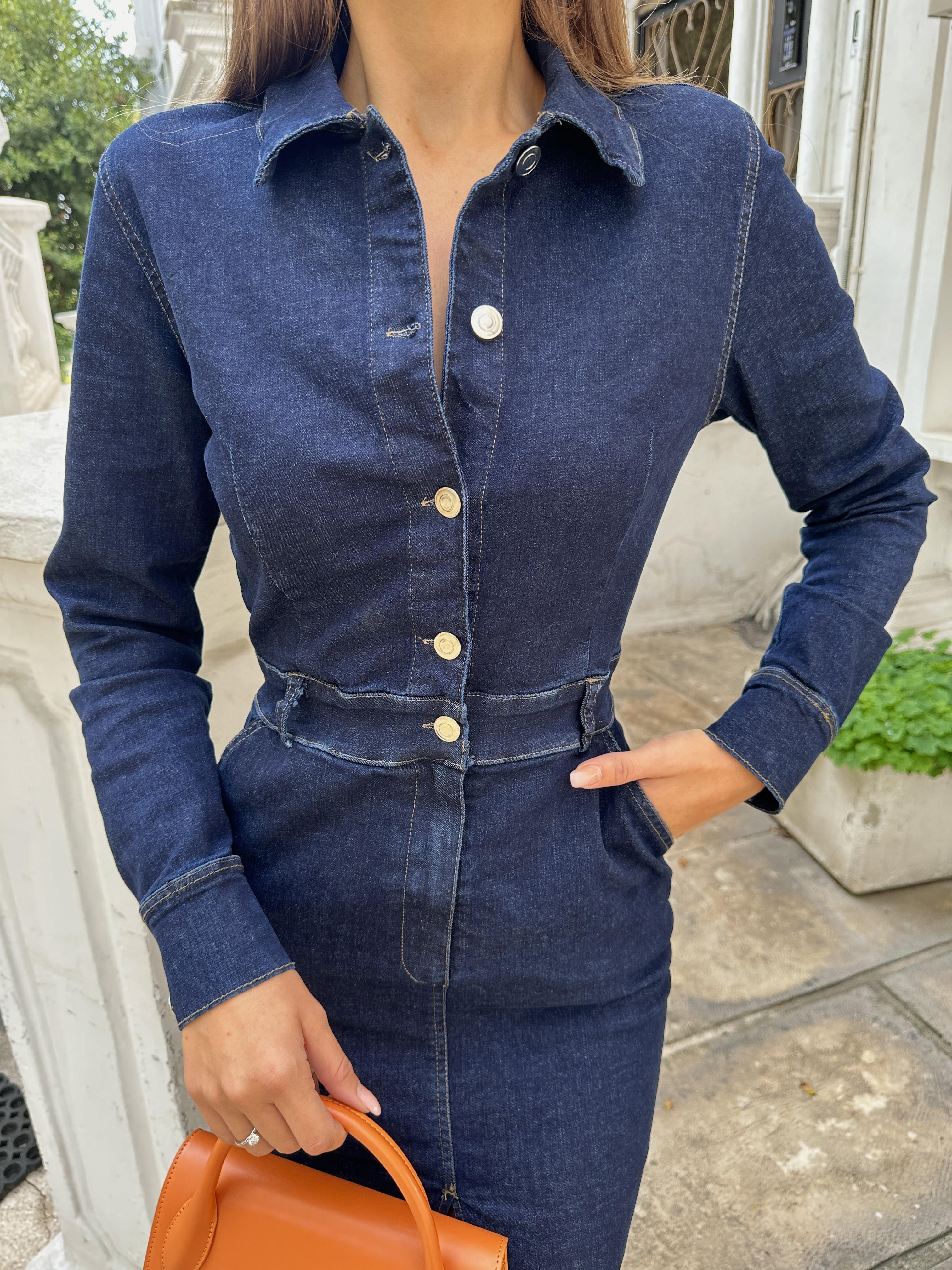 Lacivert Denim Elbise